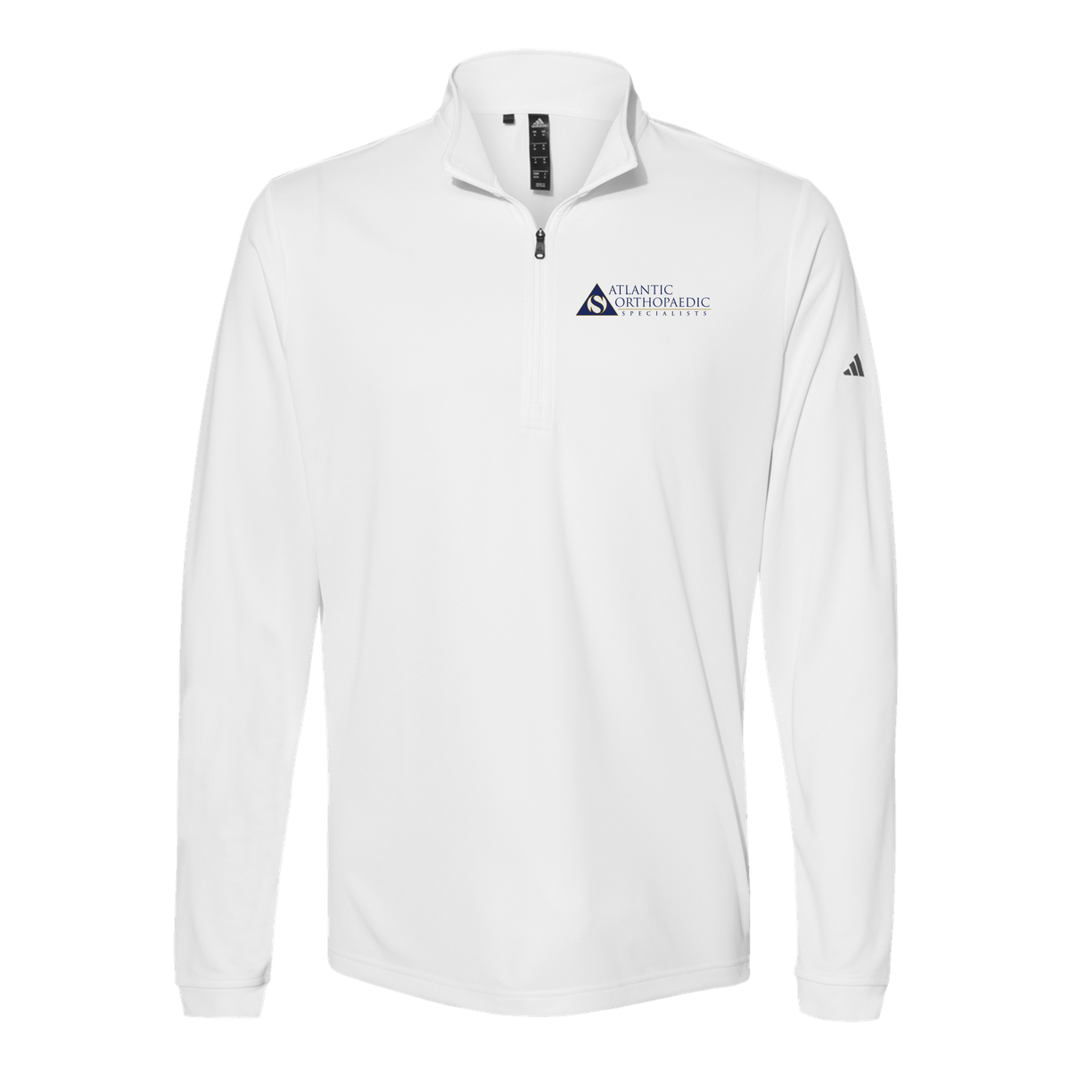 atlanticortho-adidas-quarter-zip-embroidery-leftchest-A401-white-flat-front