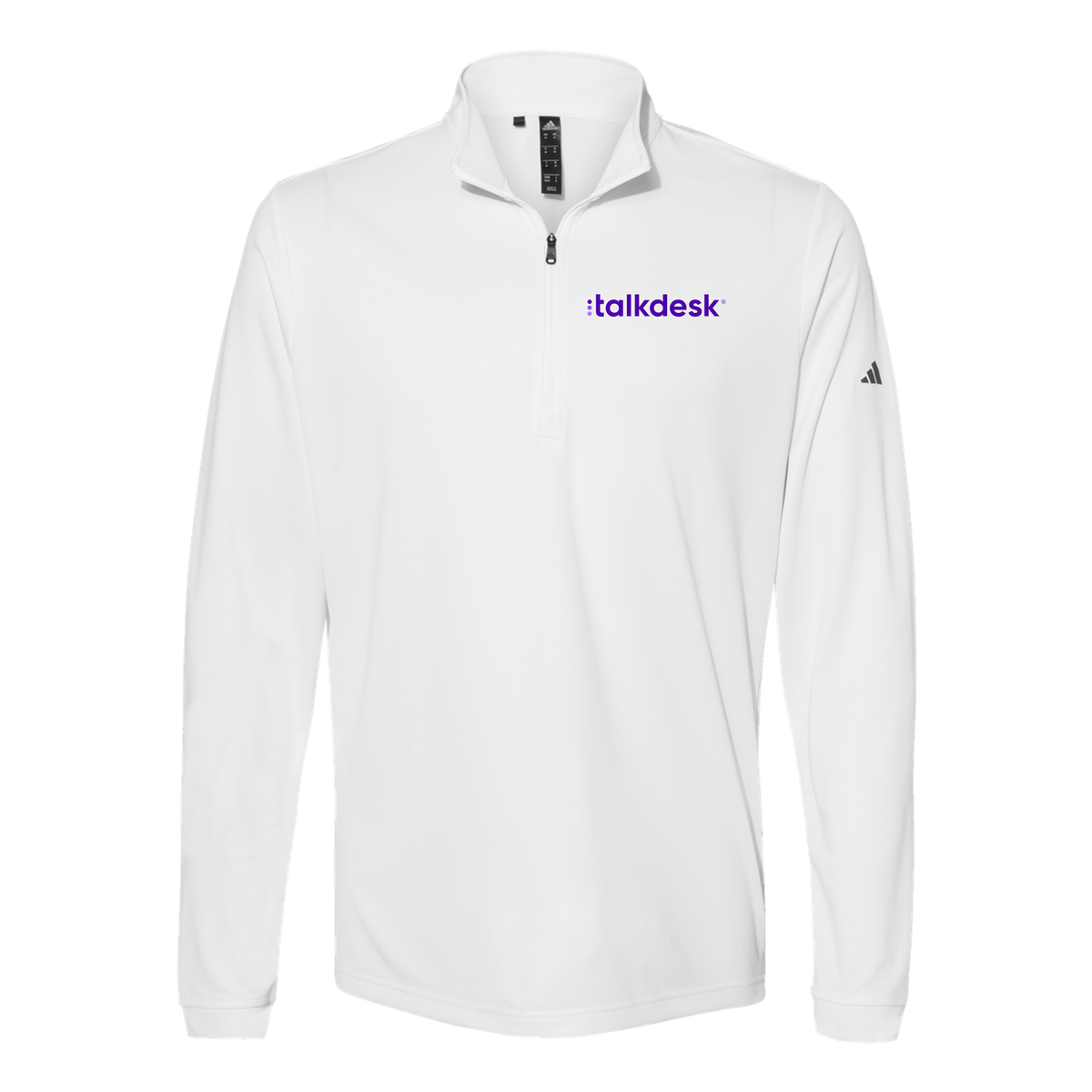 talkdesk-adidas-quarter-zip-embroidery-leftchest-A401-white-flat-front