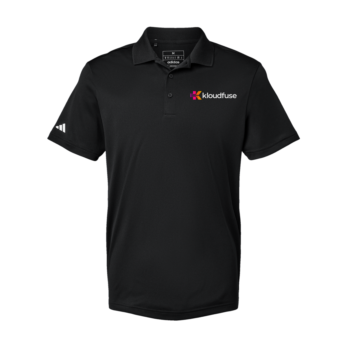 kloudfuse-adidas-mens-sport-polo-shirt-embroidery-leftchest-A430-black-flat-front