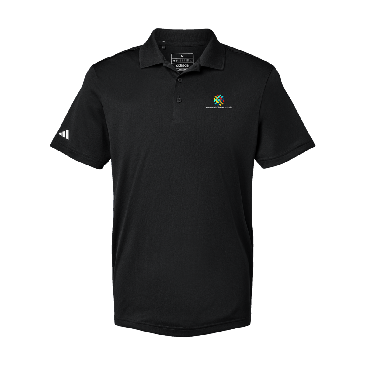 crossroadsschoolskc-adidas-mens-sport-polo-shirt-embroidery-leftchest-A430-black-flat-front