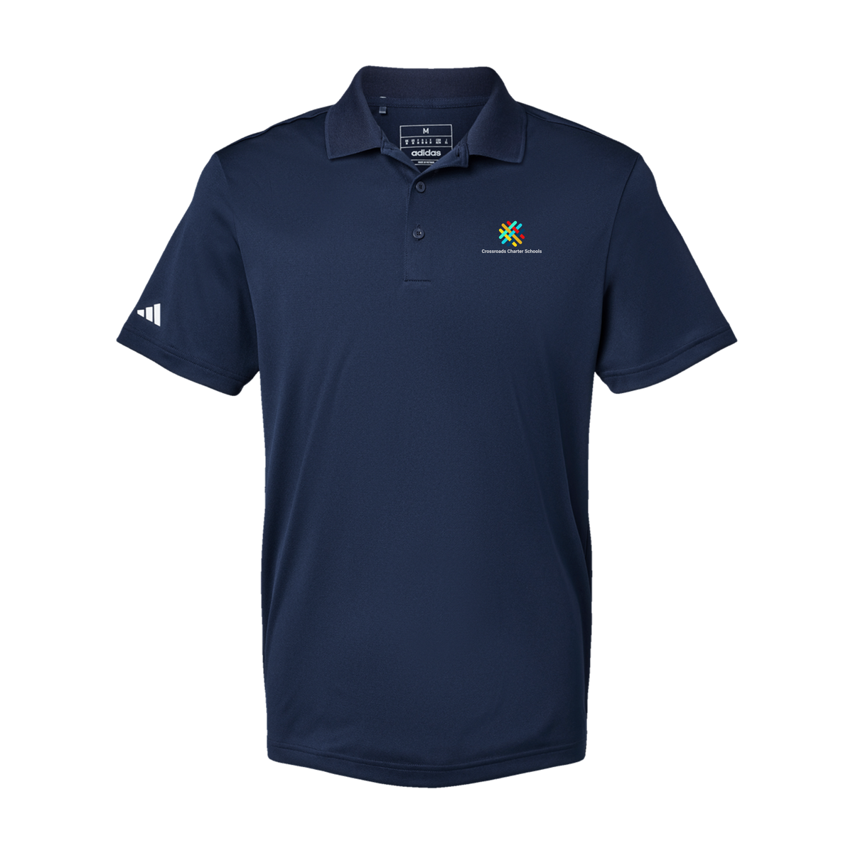 crossroadsschoolskc-adidas-mens-sport-polo-shirt-embroidery-leftchest-A430-collegiatenavy-flat-front