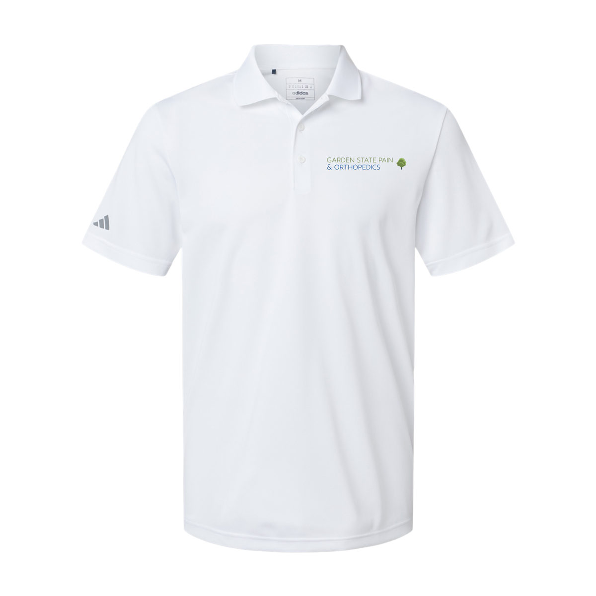 gardenstatepain-adidas-mens-sport-polo-shirt-embroidery-leftchest-A430-white-flat-front