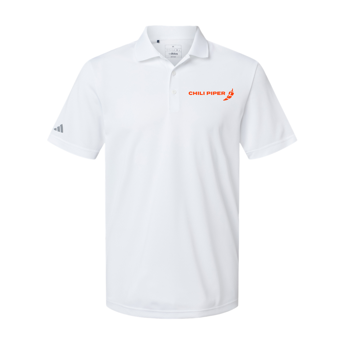 chilipiper-adidas-mens-sport-polo-shirt-embroidery-leftchest-A430-white-flat-front