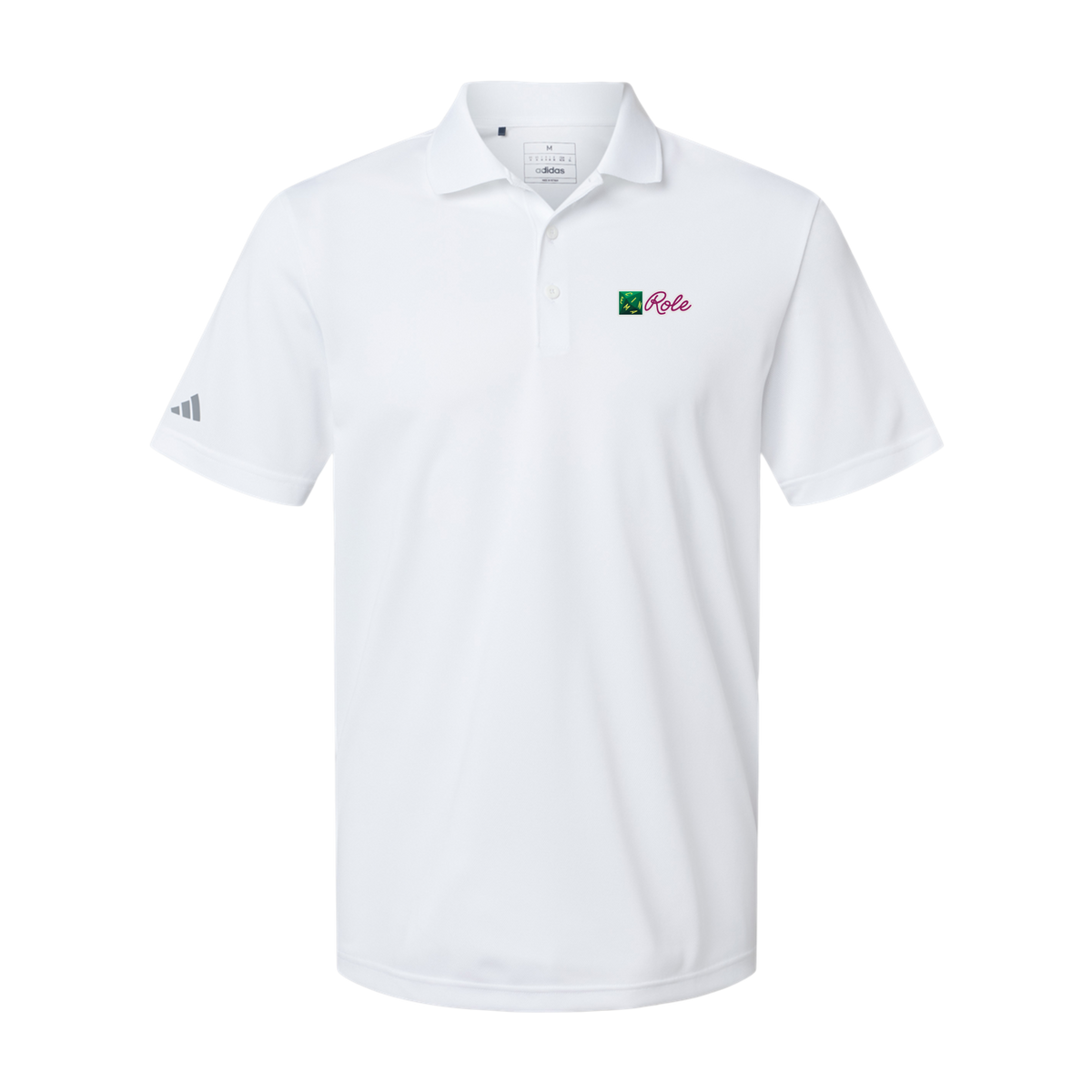 cinemarole-adidas-mens-sport-polo-shirt-embroidery-leftchest-A430-white-flat-front
