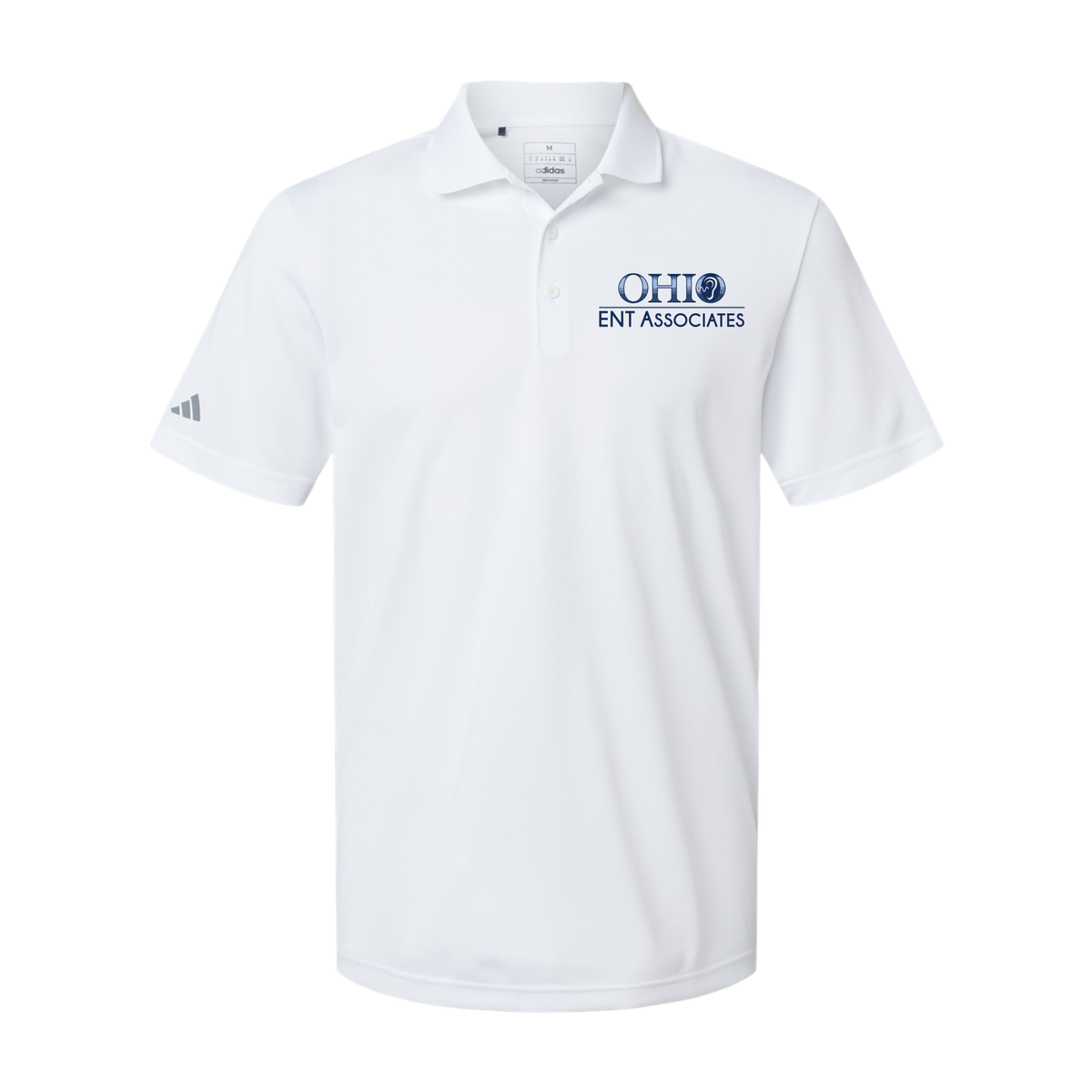 ohioentaudiology-adidas-mens-sport-polo-shirt-embroidery-leftchest-A430-white-flat-front