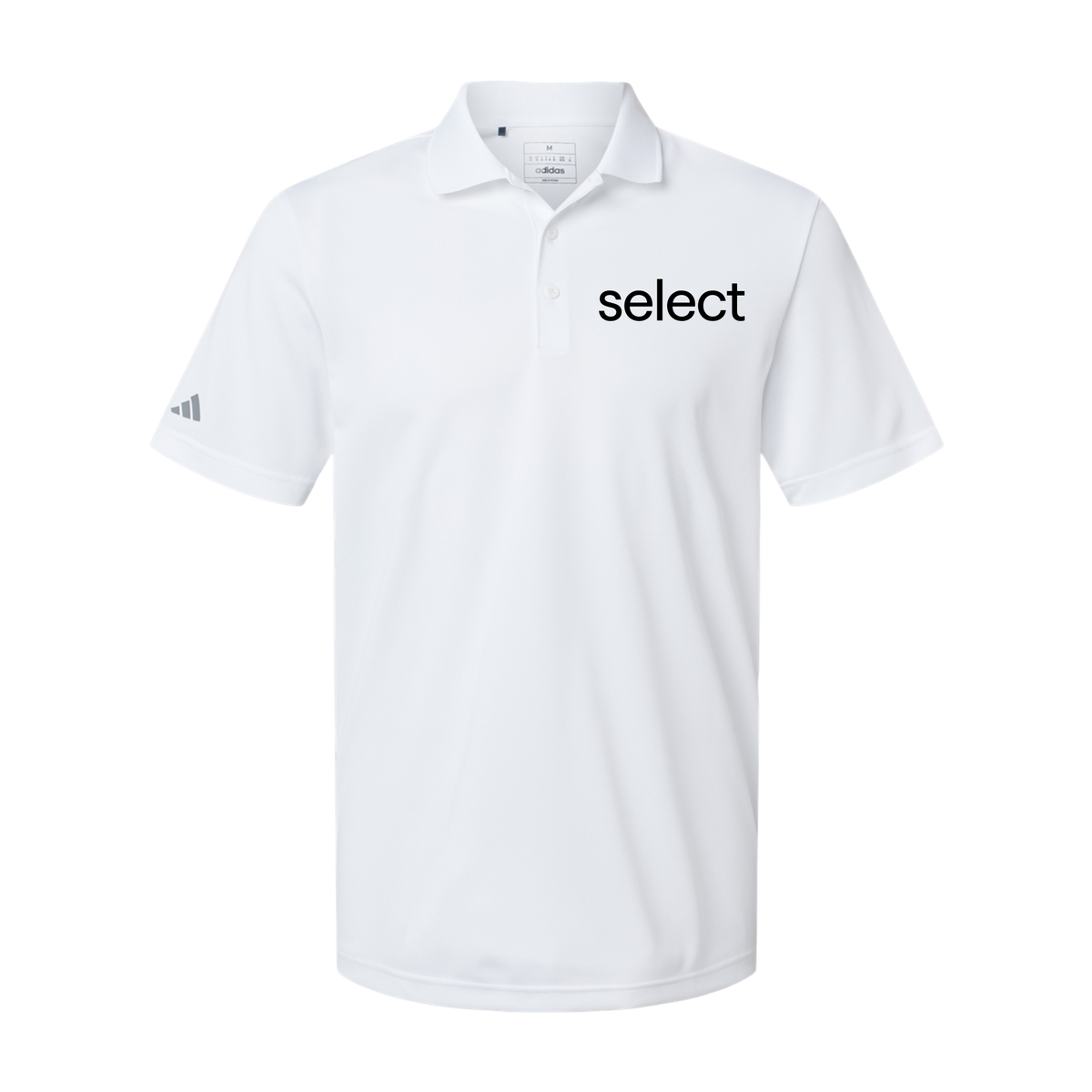 meetselect-adidas-mens-sport-polo-shirt-embroidery-leftchest-A430-white-flat-front
