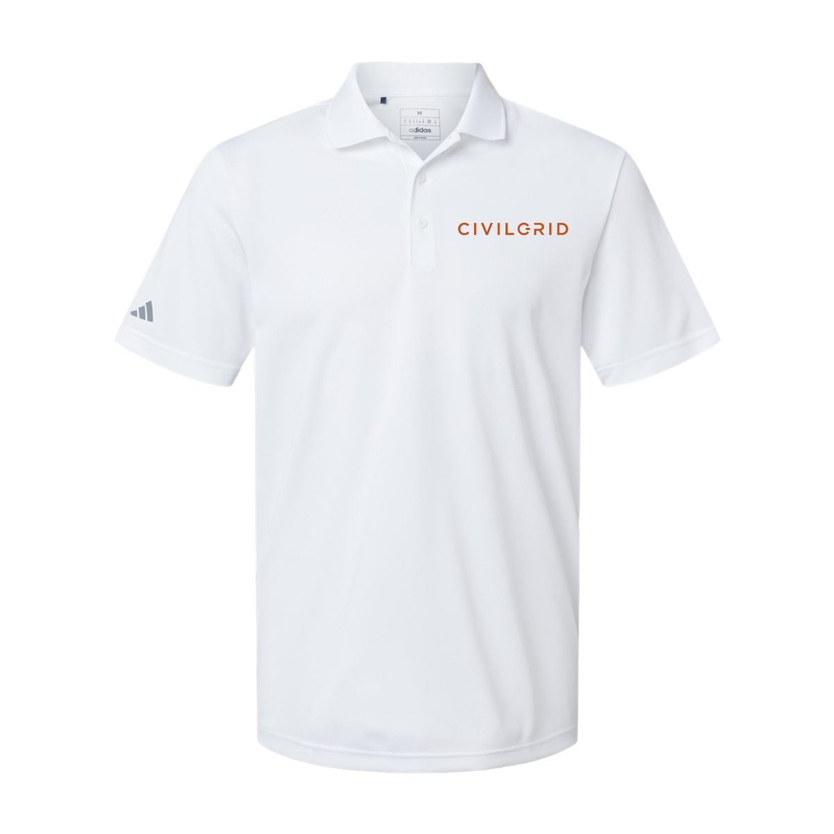 civilgrid-adidas-mens-sport-polo-shirt-embroidery-leftchest-A430-white-flat-front