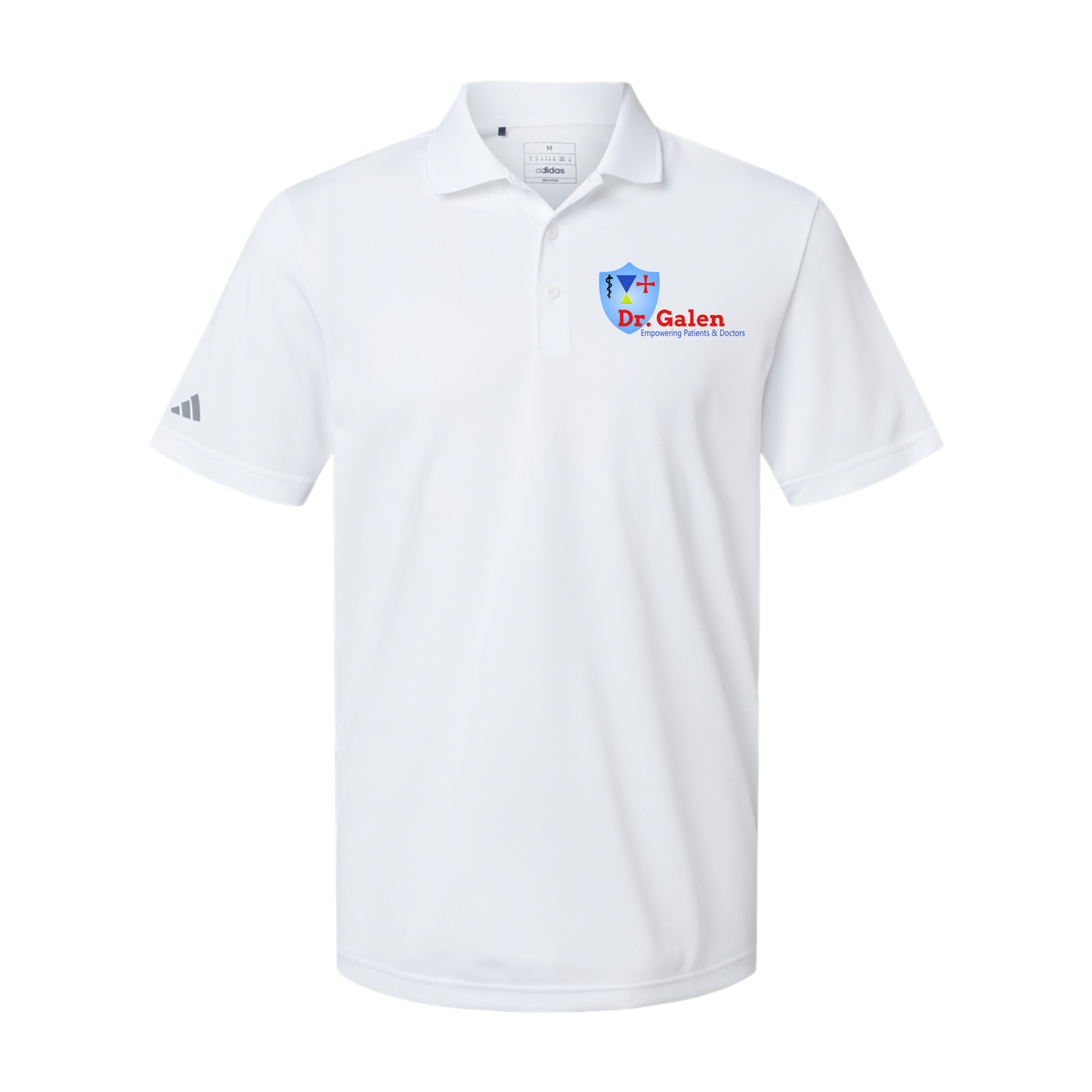 drgalen-adidas-mens-sport-polo-shirt-embroidery-leftchest-A430-white-flat-front