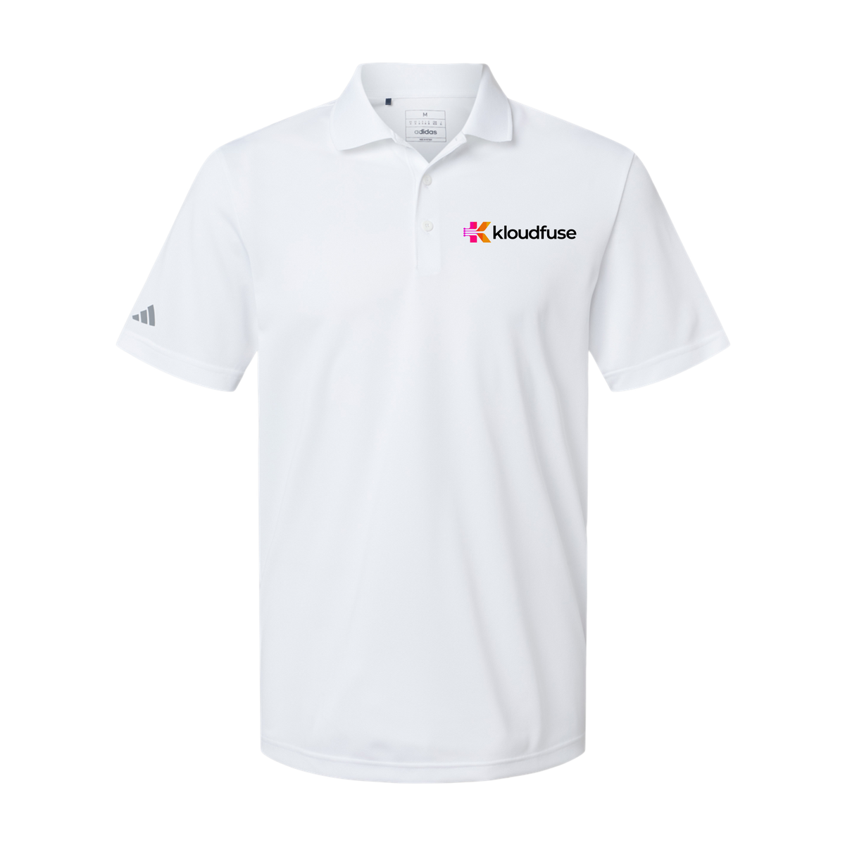 kloudfuse-adidas-mens-sport-polo-shirt-embroidery-leftchest-A430-white-flat-front