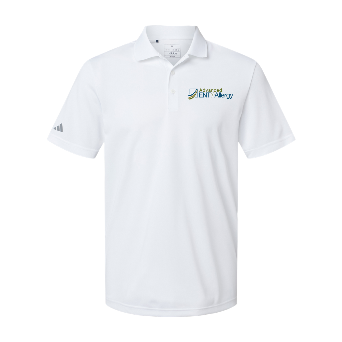advancedentandallergy-adidas-mens-sport-polo-shirt-embroidery-leftchest-A430-white-flat-front