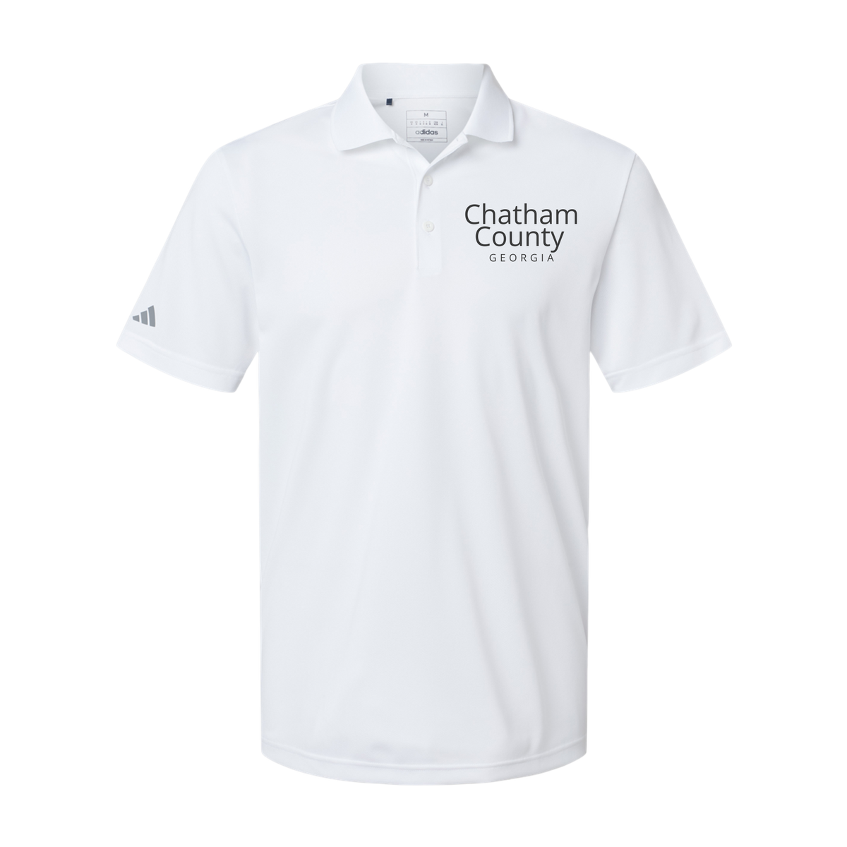 chathamcounty-adidas-mens-sport-polo-shirt-embroidery-leftchest-A430-white-flat-front