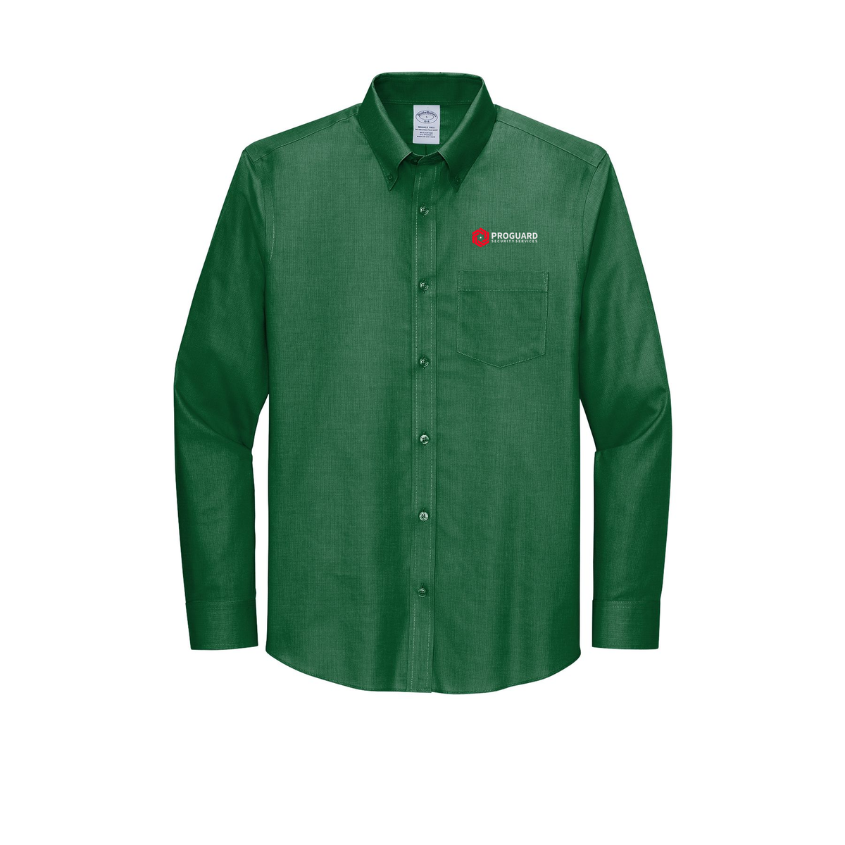 proguardsecurityservices-brooks-brothers-wrinkle-free-stretch-nailhead-shirt-embroidery-leftchest-BB18002-clubgreen-flat-front