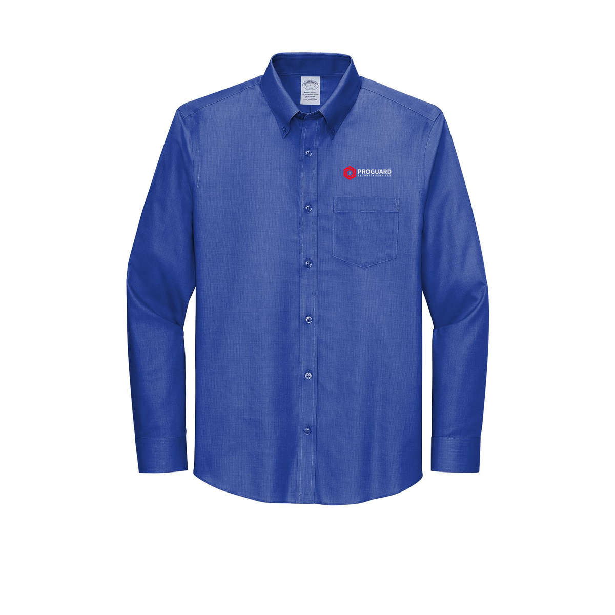 proguardsecurityservices-brooks-brothers-wrinkle-free-stretch-nailhead-shirt-embroidery-leftchest-BB18002-cobaltblue-flat-front