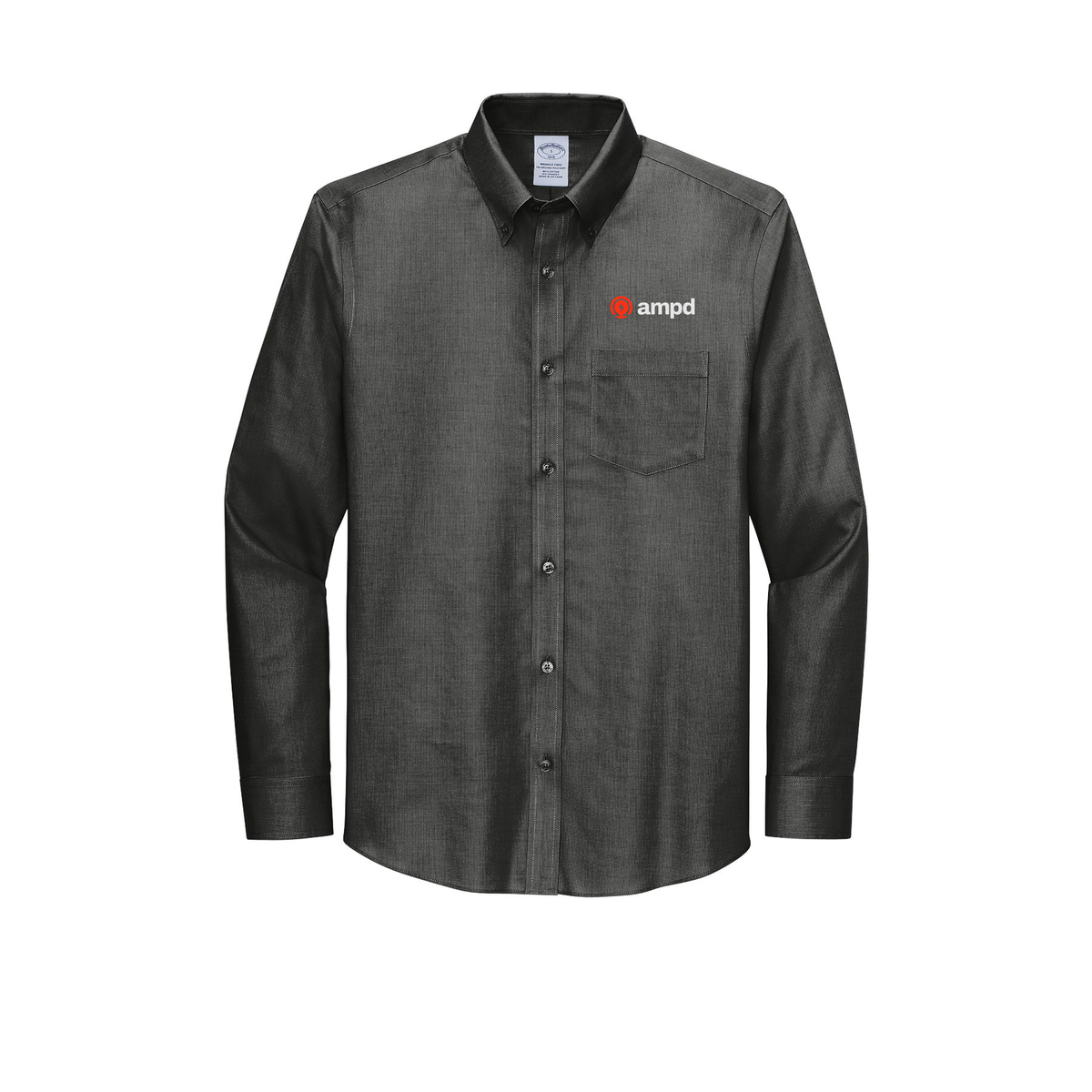 ampd-brooks-brothers-wrinkle-free-stretch-nailhead-shirt-embroidery-leftchest-BB18002-deepblack-flat-front