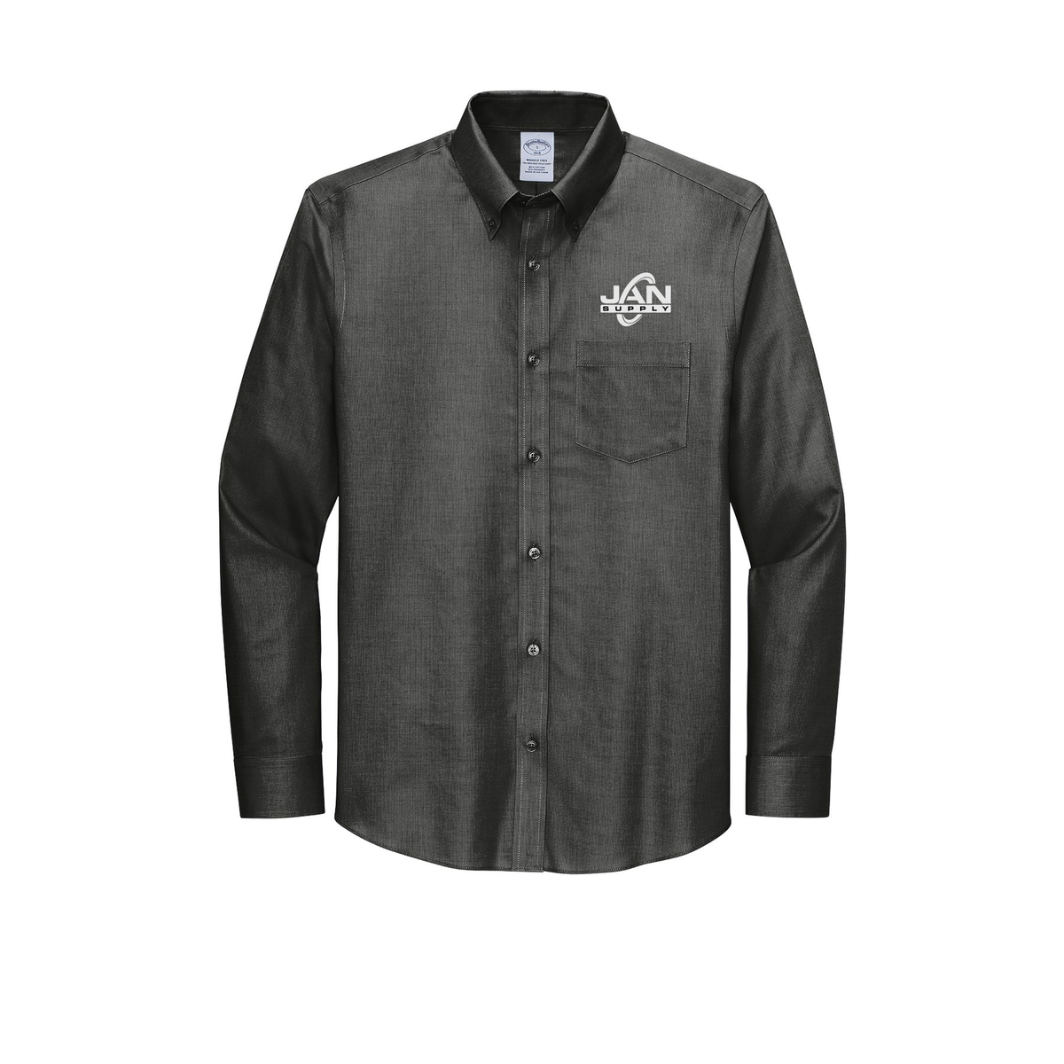 jan-pro-brooks-brothers-wrinkle-free-stretch-nailhead-shirt-embroidery-leftchest-BB18002-deepblack-flat-front