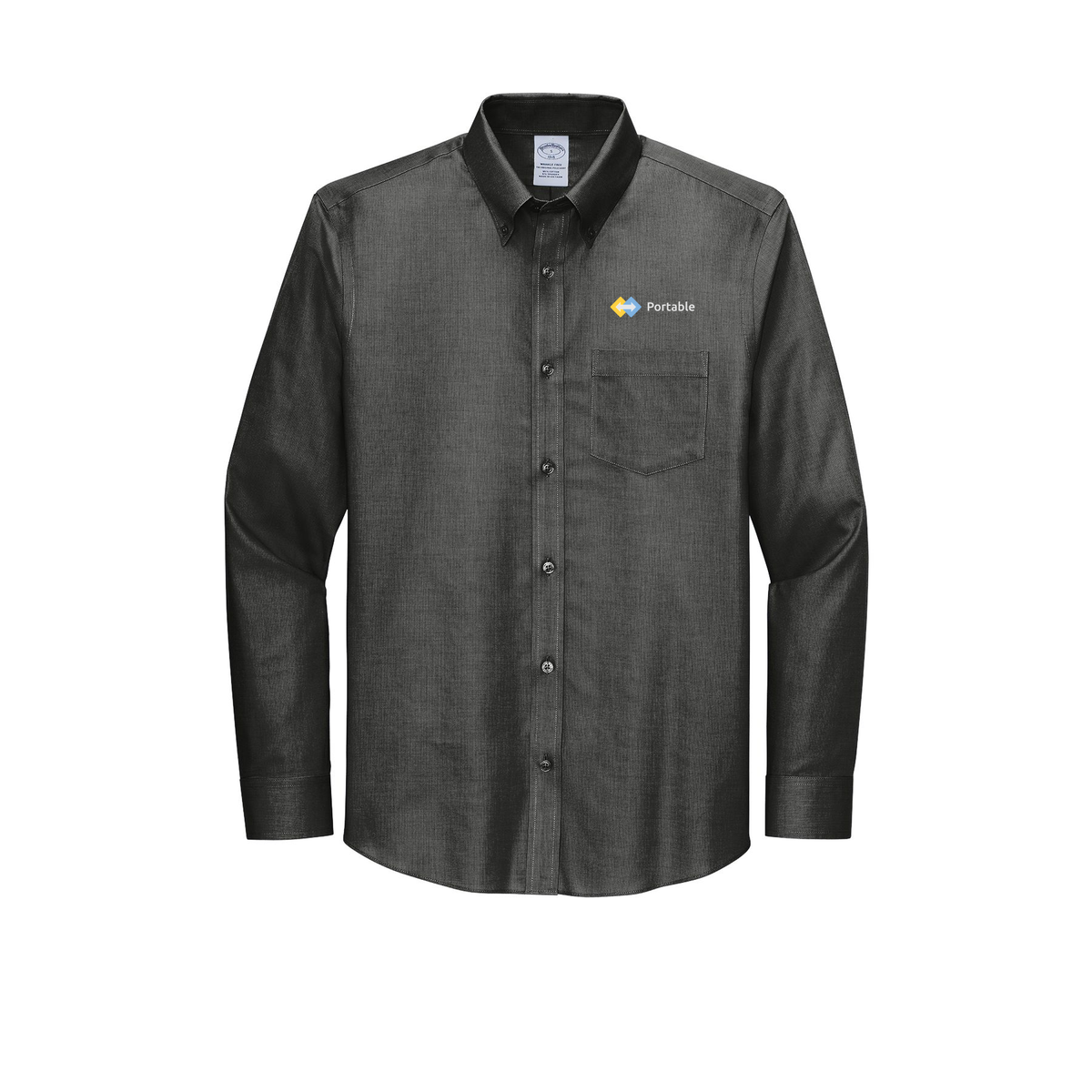 portable-brooks-brothers-wrinkle-free-stretch-nailhead-shirt-embroidery-leftchest-BB18002-deepblack-flat-front