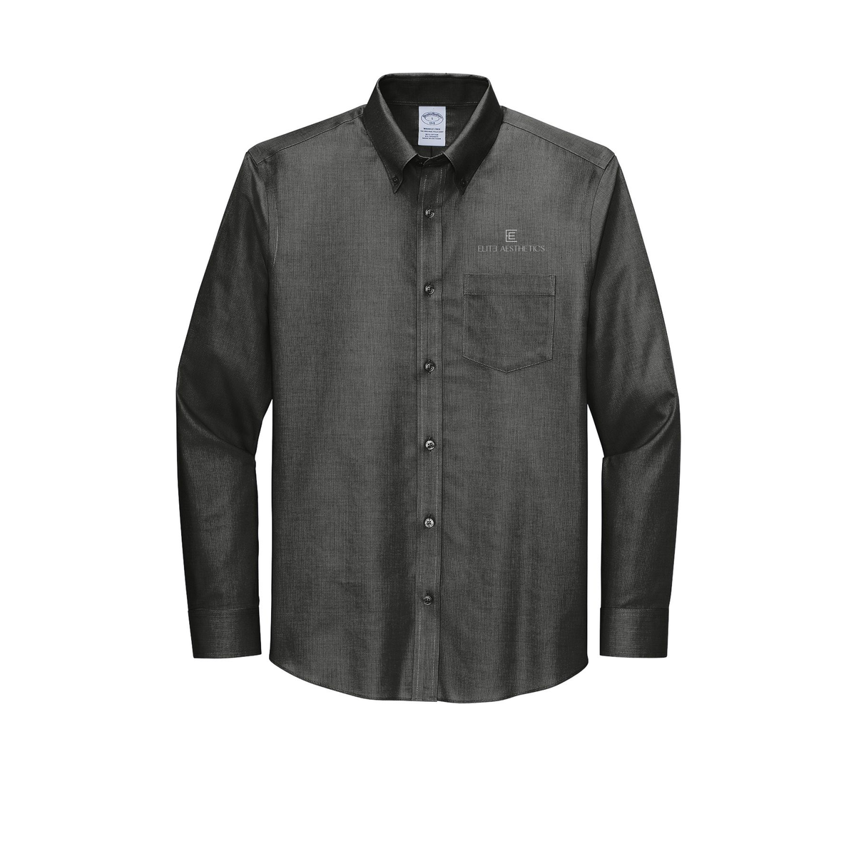 eliteaestheticsnyc-brooks-brothers-wrinkle-free-stretch-nailhead-shirt-embroidery-leftchest-BB18002-deepblack-flat-front