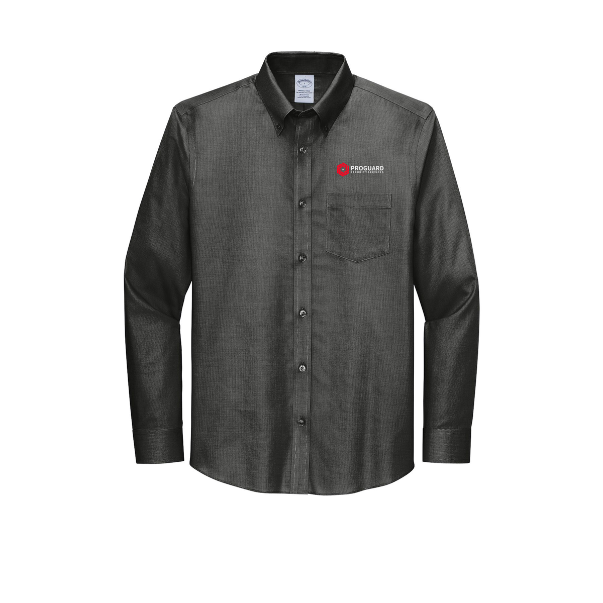 proguardsecurityservices-brooks-brothers-wrinkle-free-stretch-nailhead-shirt-embroidery-leftchest-BB18002-deepblack-flat-front