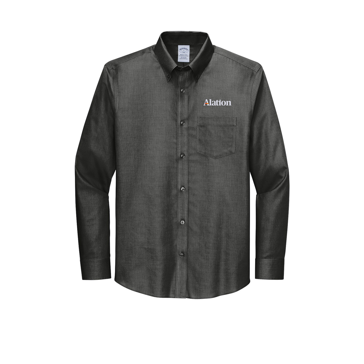 alation-brooks-brothers-wrinkle-free-stretch-nailhead-shirt-embroidery-leftchest-BB18002-deepblack-flat-front