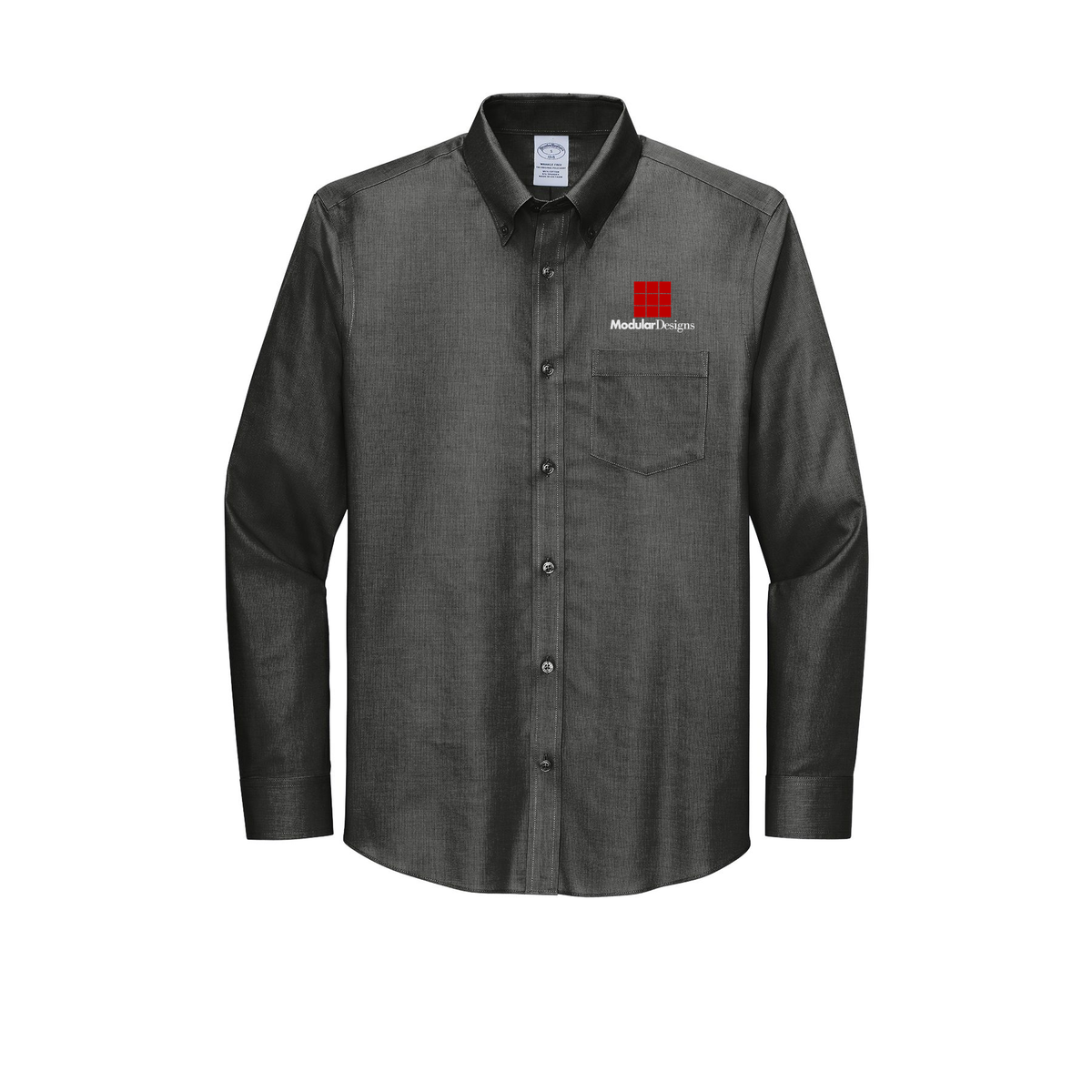 modulardesignsflooring-brooks-brothers-wrinkle-free-stretch-nailhead-shirt-embroidery-leftchest-BB18002-deepblack-flat-front