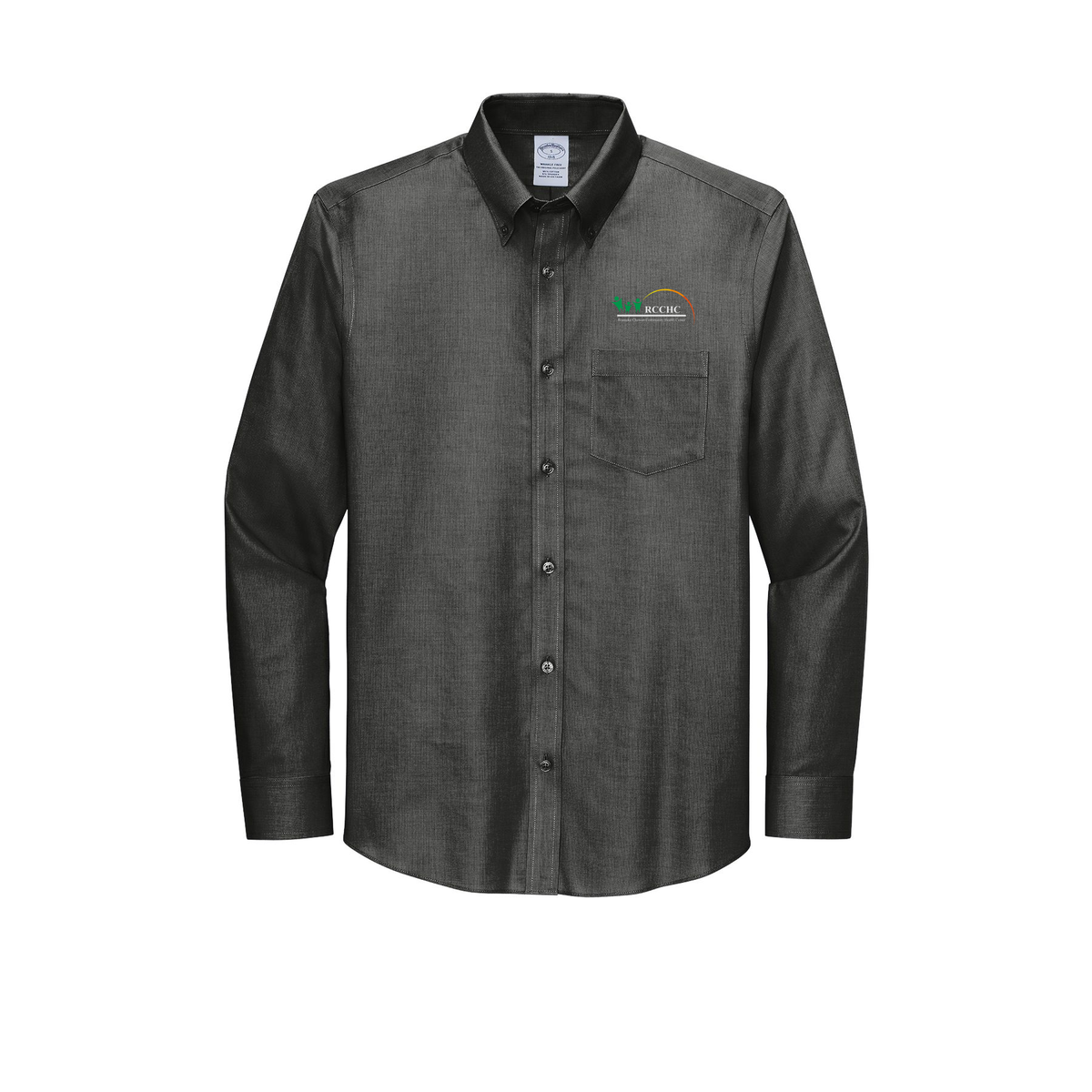 rcchc-brooks-brothers-wrinkle-free-stretch-nailhead-shirt-embroidery-leftchest-BB18002-deepblack-flat-front