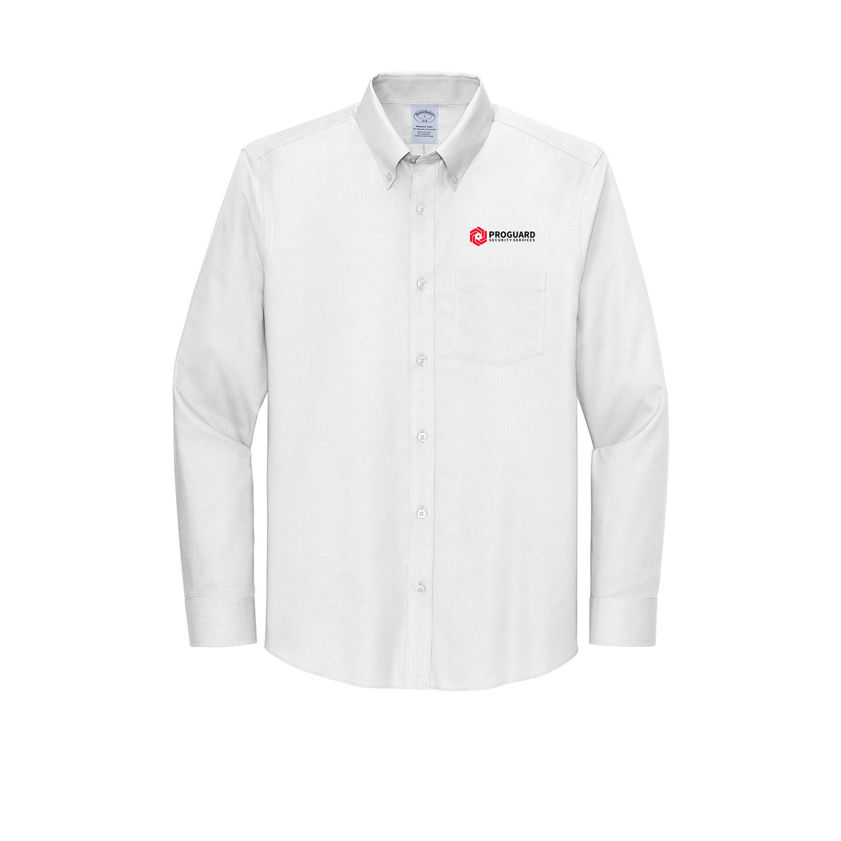 proguardsecurityservices-brooks-brothers-wrinkle-free-stretch-nailhead-shirt-embroidery-leftchest-BB18002-white-flat-front