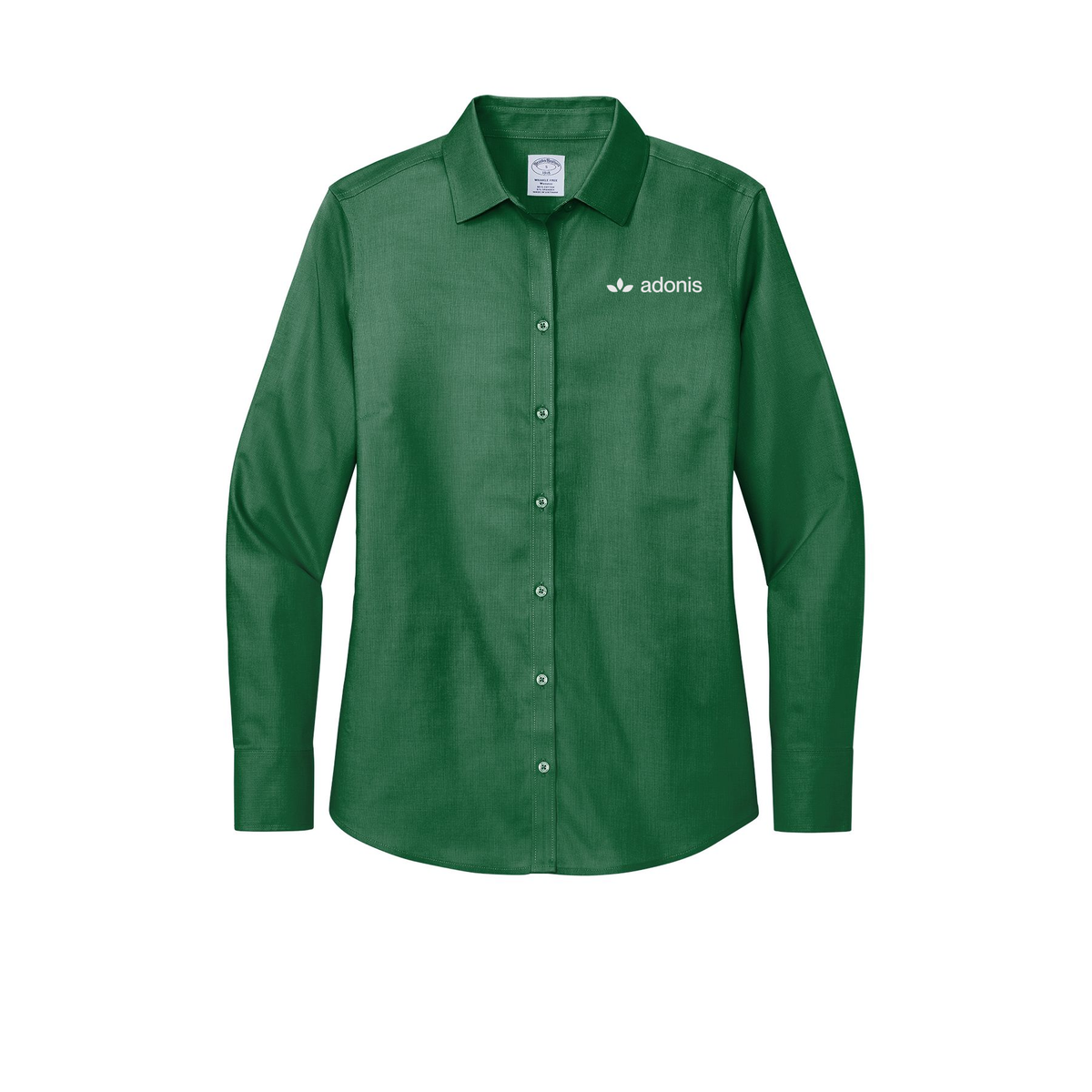 adonis-brooks-brothers-womens-wrinkle-free-stretch-nailhead-shirt-embroidery-leftchest-BB18003-clubgreen-flat-front