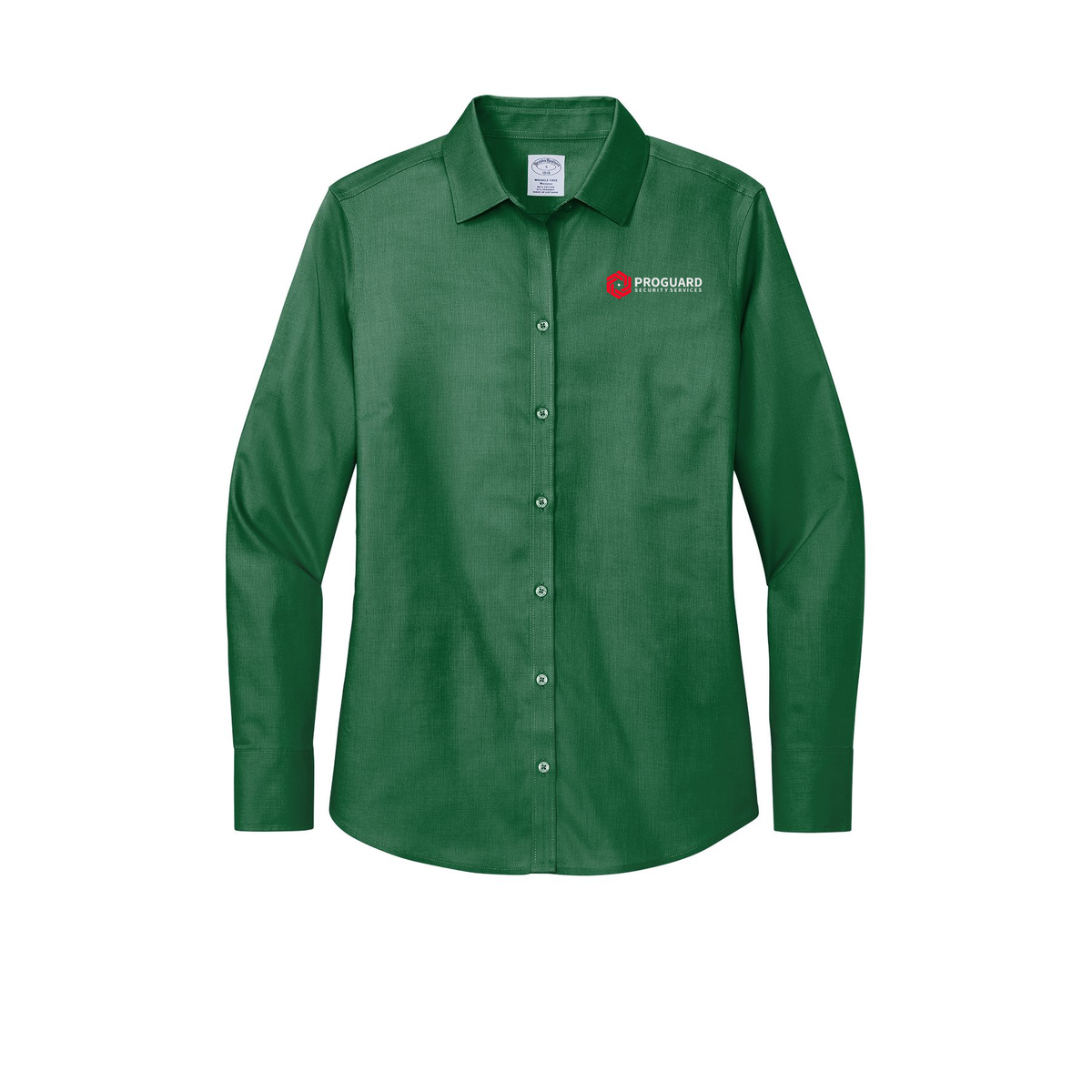 proguardsecurityservices-brooks-brothers-womens-wrinkle-free-stretch-nailhead-shirt-embroidery-leftchest-BB18003-clubgreen-flat-front