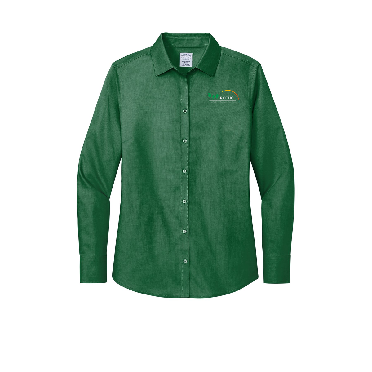 rcchc-brooks-brothers-womens-wrinkle-free-stretch-nailhead-shirt-embroidery-leftchest-BB18003-clubgreen-flat-front