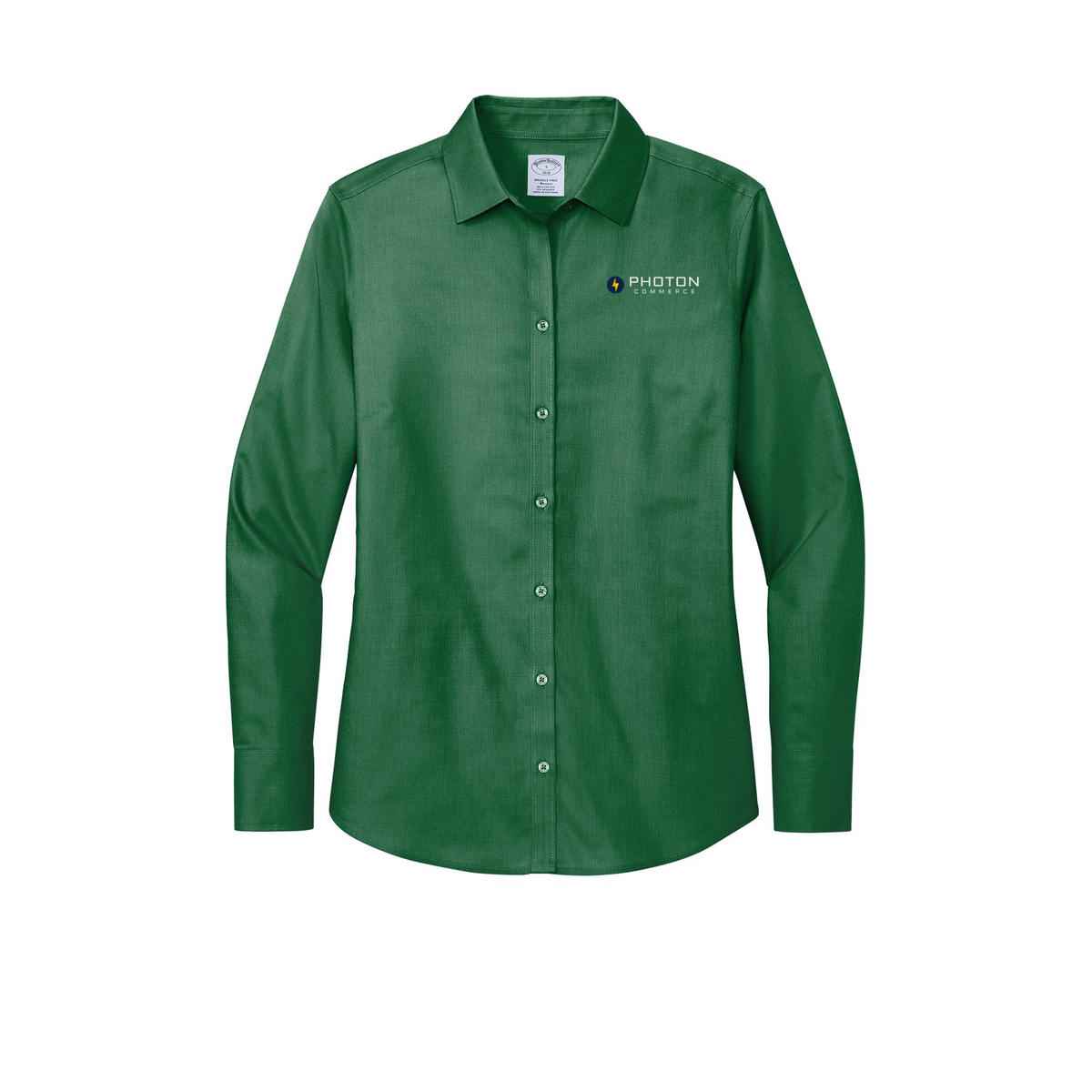 photoncommerce-brooks-brothers-womens-wrinkle-free-stretch-nailhead-shirt-embroidery-leftchest-BB18003-clubgreen-flat-front
