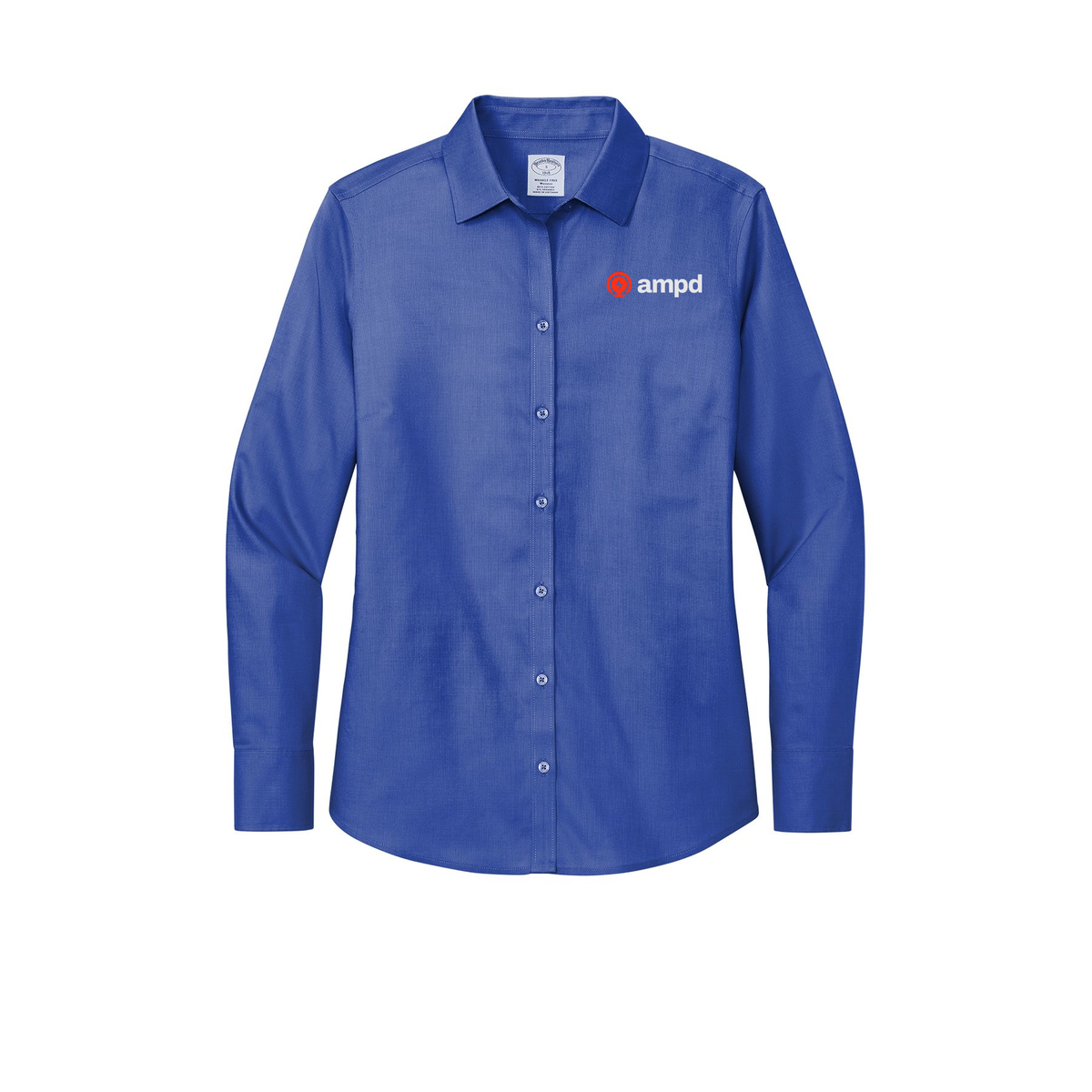 ampd-brooks-brothers-womens-wrinkle-free-stretch-nailhead-shirt-embroidery-leftchest-BB18003-cobaltblue-flat-front