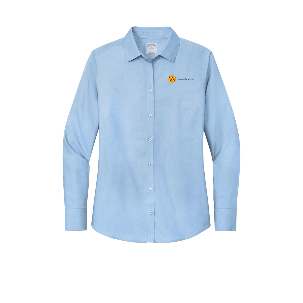 workingforwomen-brooks-brothers-womens-wrinkle-free-stretch-nailhead-shirt-embroidery-leftchest-BB18003-newportblue-flat-front