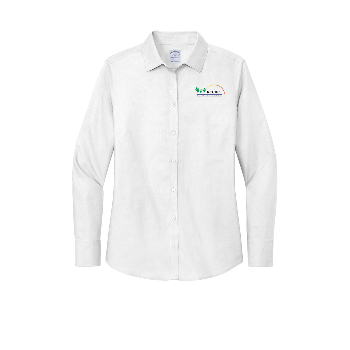 rcchc-brooks-brothers-womens-wrinkle-free-stretch-nailhead-shirt-embroidery-leftchest-BB18003-white-flat-front