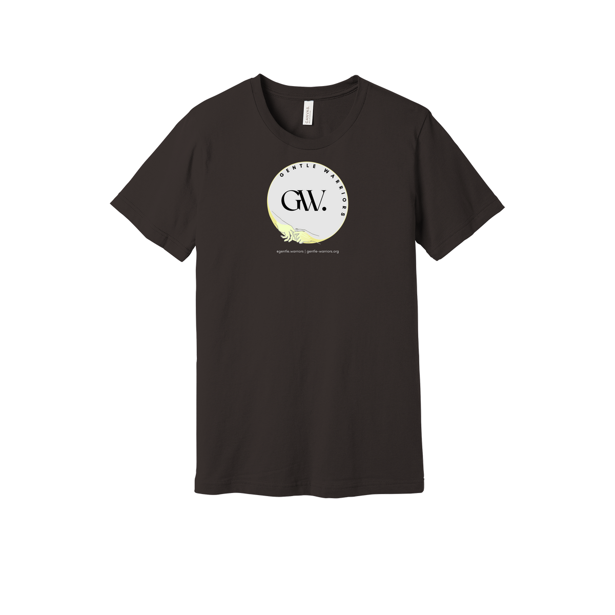 gentle-warriors-everyday-essentials-short-sleeve-tee-dtf-front-BC3001-brown-flat-front