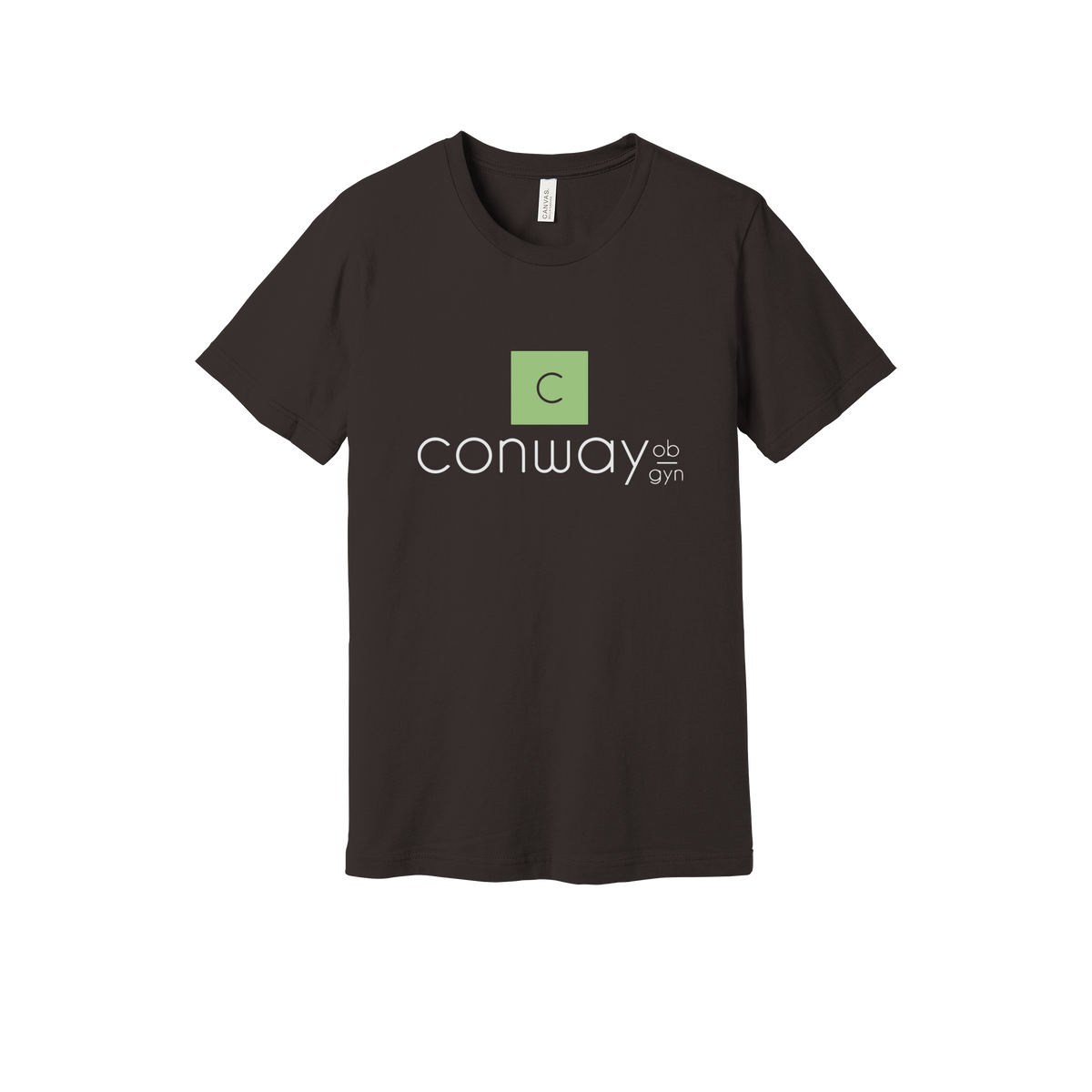 conwayobgyn-everyday-essentials-clinic-short-sleeve-tee-dtf-front-BC3001-brown-flat-front