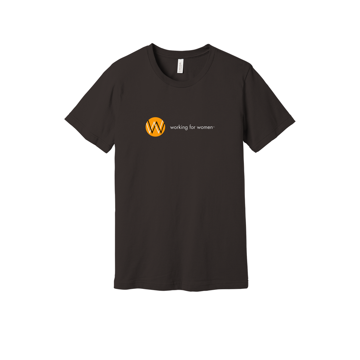 workingforwomen-everyday-essentials-short-sleeve-tee-dtf-front-BC3001-brown-flat-front