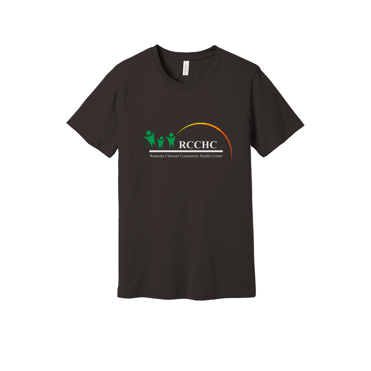 rcchc-everyday-essentials-clinic-short-sleeve-tee-dtf-front-BC3001-brown-flat-front