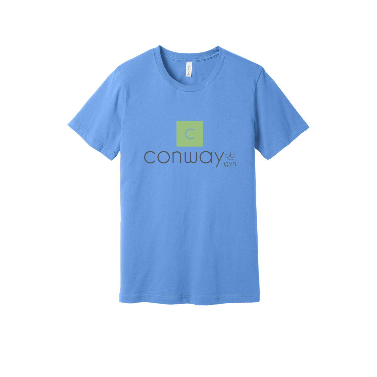 conwayobgyn-everyday-essentials-clinic-short-sleeve-tee-dtf-front-BC3001-carolinablue-flat-front