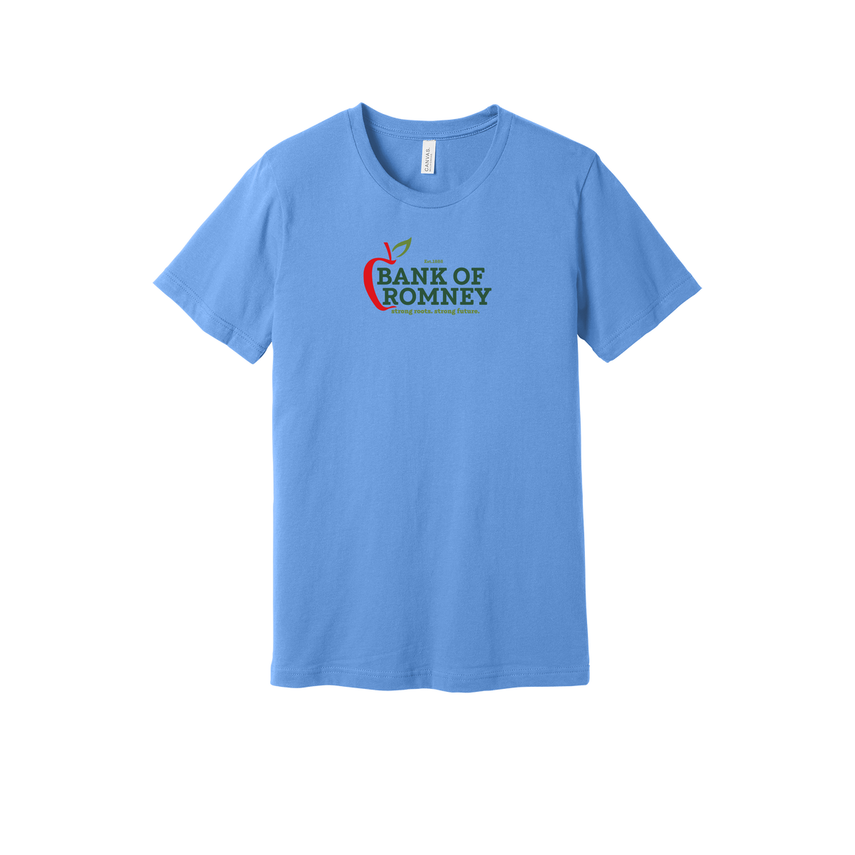 bankofromney-everyday-essentials-short-sleeve-tee-dtf-front-BC3001-carolinablue-flat-front