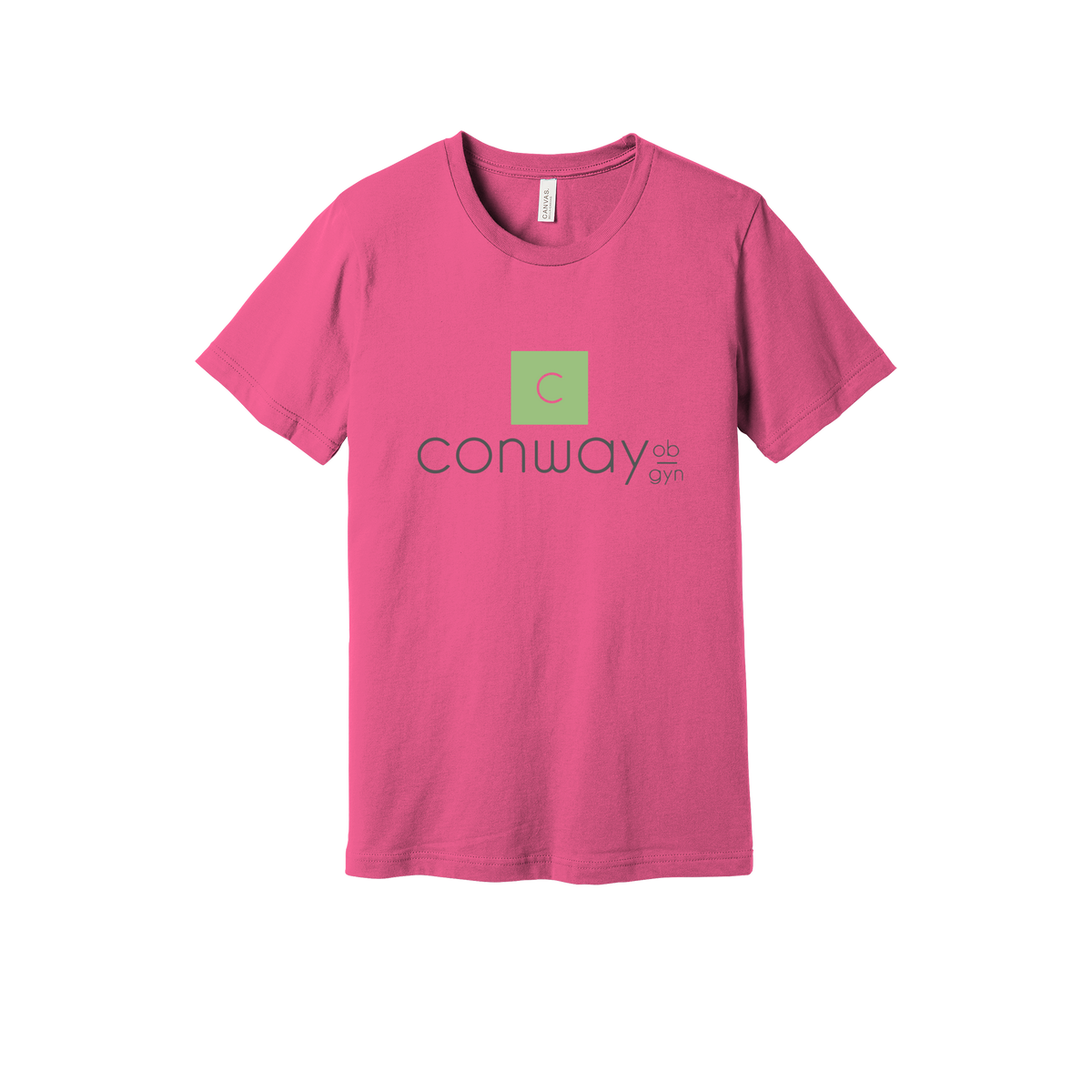 conwayobgyn-everyday-essentials-clinic-short-sleeve-tee-dtf-front-BC3001-charitypink-flat-front