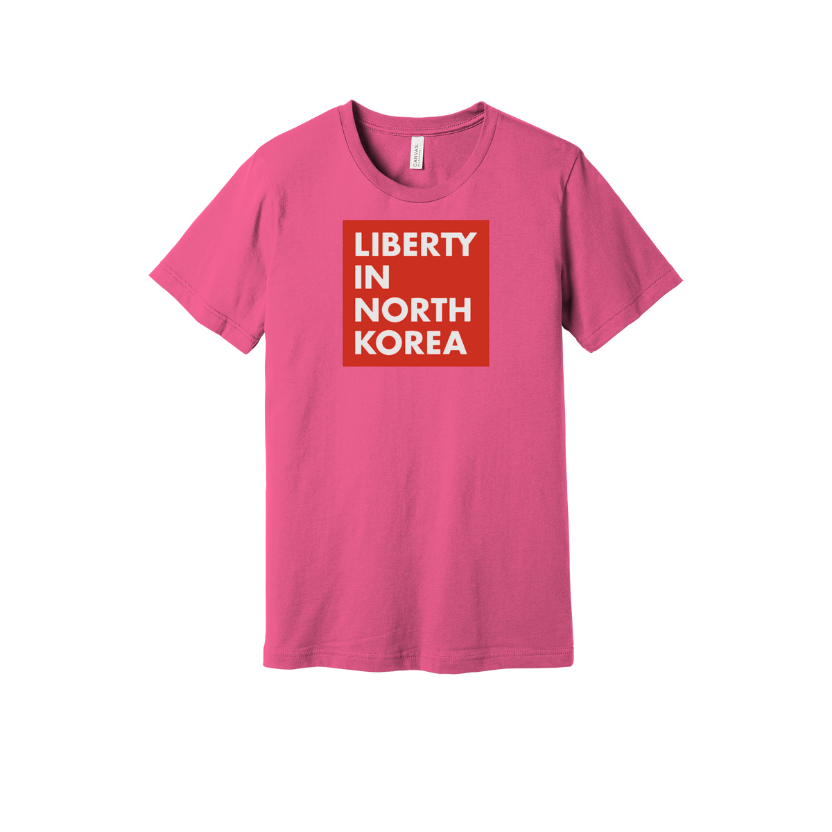 libertyinnorthkorea-everyday-essentials-short-sleeve-tee-dtf-front-BC3001-charitypink-flat-front