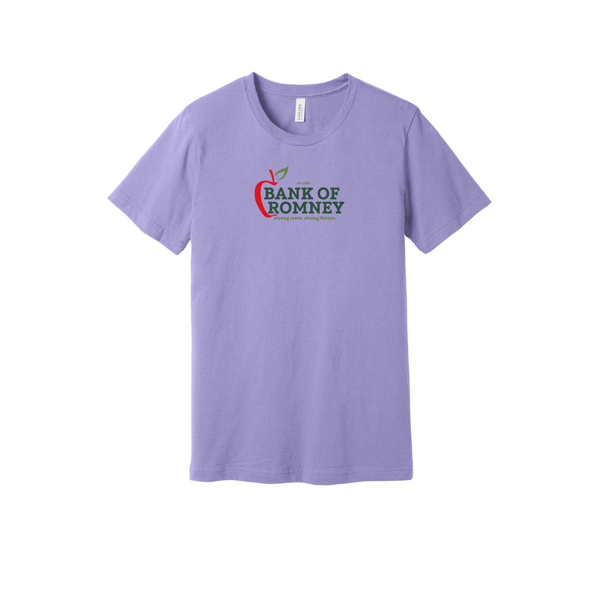 bankofromney-everyday-essentials-short-sleeve-tee-dtf-front-BC3001-darklavender-flat-front