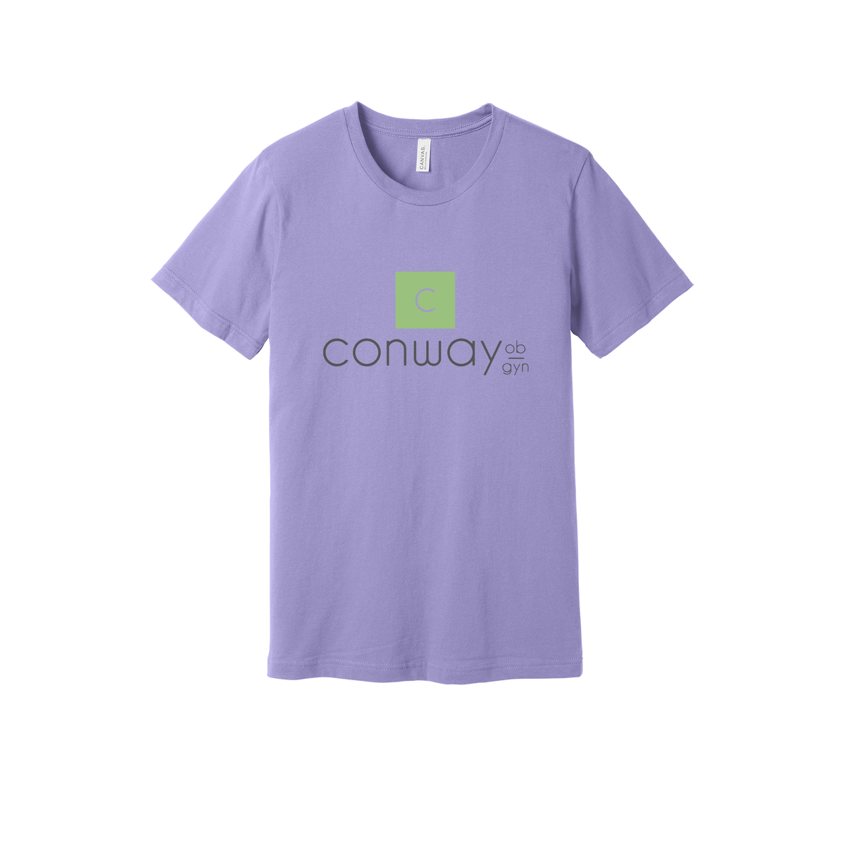 conwayobgyn-everyday-essentials-clinic-short-sleeve-tee-dtf-front-BC3001-darklavender-flat-front