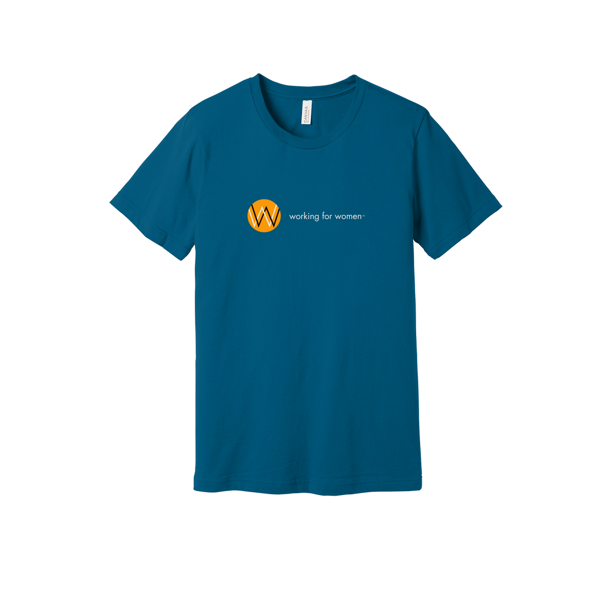 workingforwomen-everyday-essentials-short-sleeve-tee-dtf-front-BC3001-deepteal-flat-front
