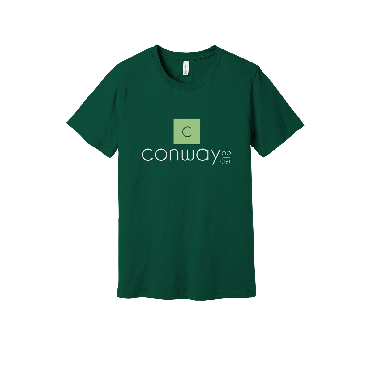 conwayobgyn-everyday-essentials-clinic-short-sleeve-tee-dtf-front-BC3001-forest-flat-front