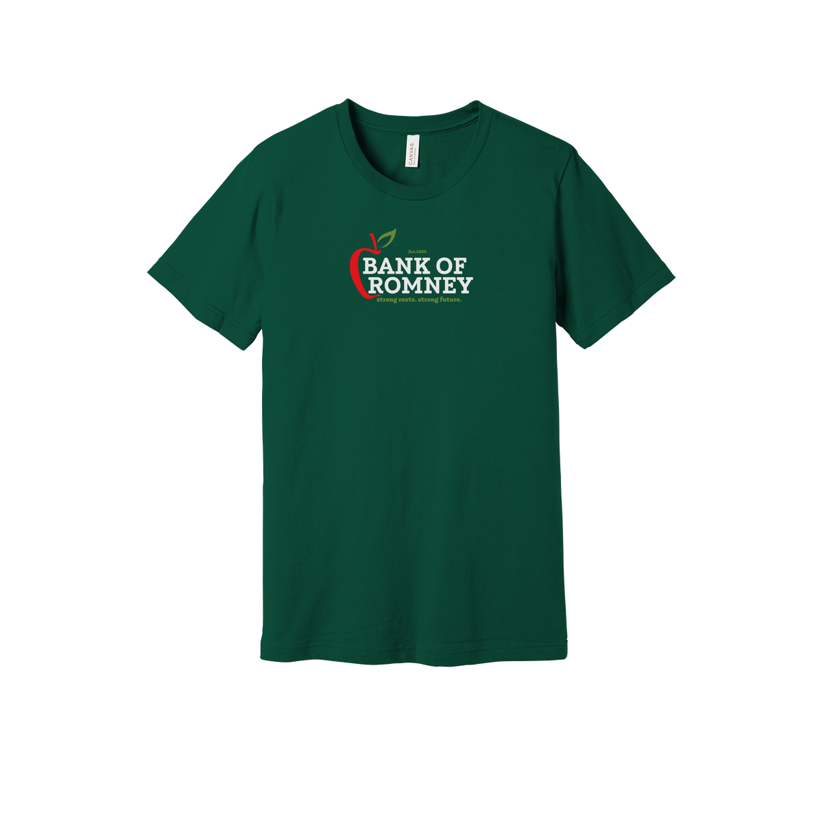 bankofromney-everyday-essentials-short-sleeve-tee-dtf-front-BC3001-forest-flat-front