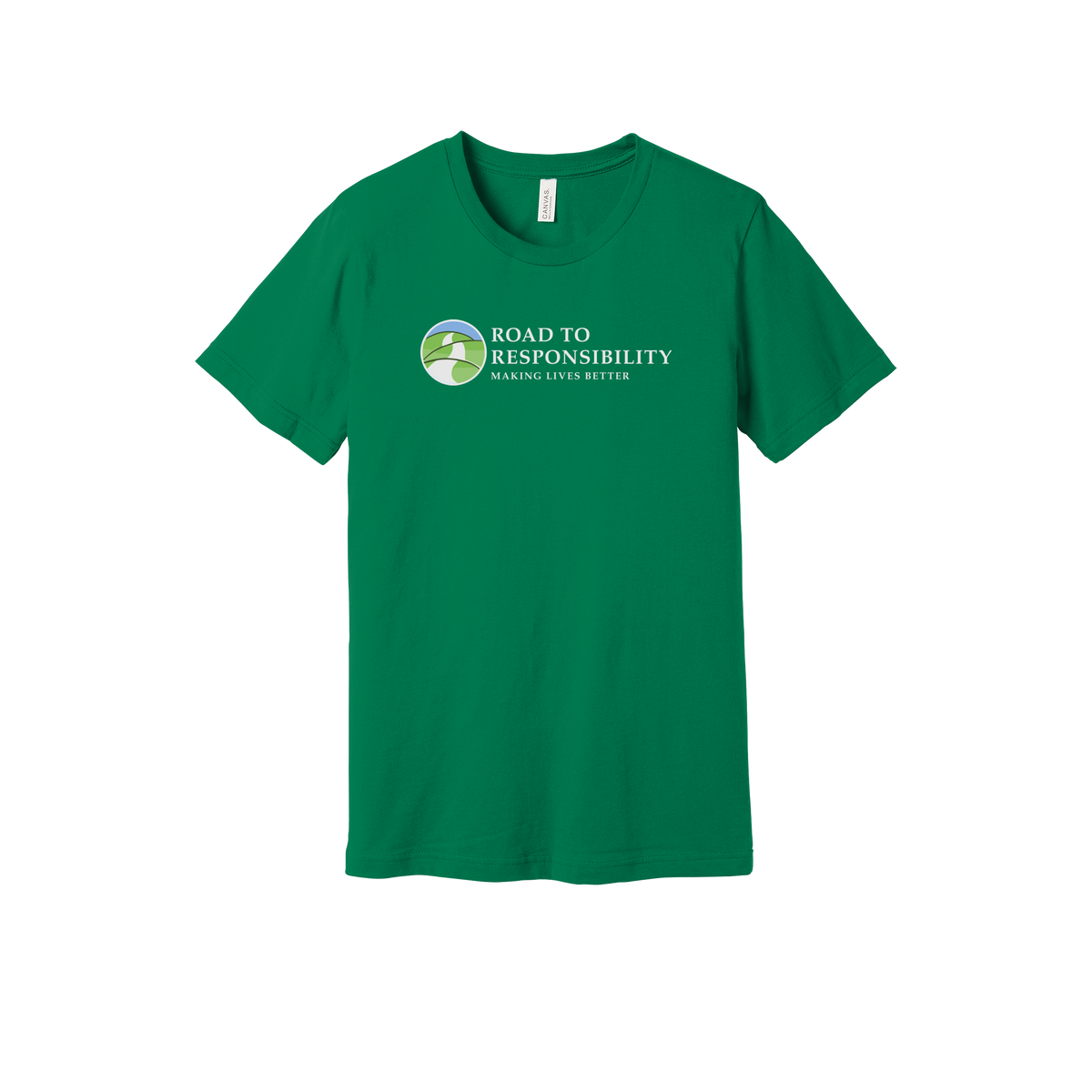 roadtoresponsibility-everyday-essentials-short-sleeve-tee-dtf-front-BC3001-kelly-flat-front
