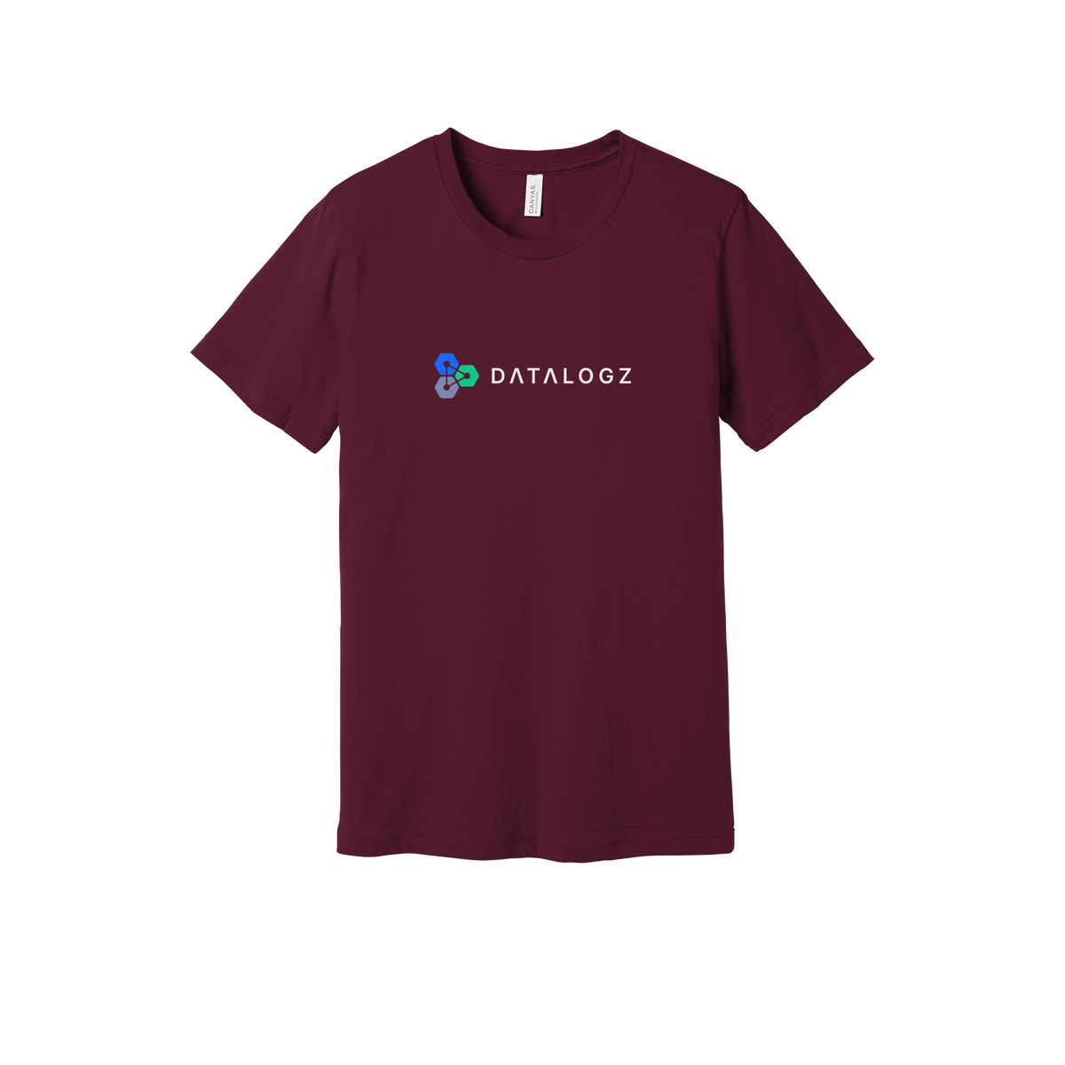 datalogz-everyday-essentials-short-sleeve-tee-dtf-front-BC3001-maroon-flat-front