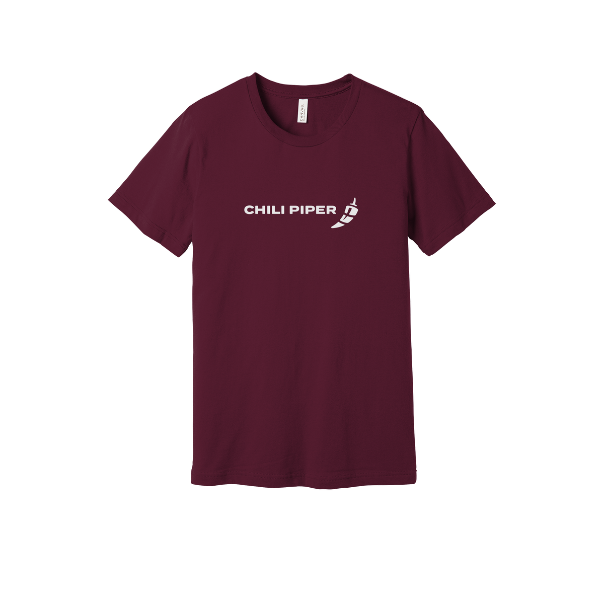 chilipiper-everyday-essentials-short-sleeve-tee-dtf-front-BC3001-maroon-flat-front