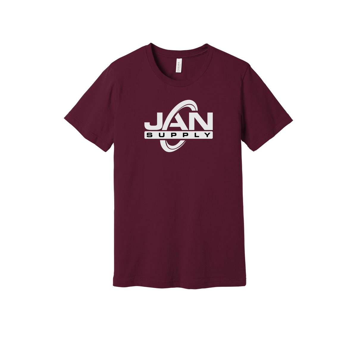 jan-pro-everyday-essentials-short-sleeve-tee-dtf-front-BC3001-maroon-flat-front